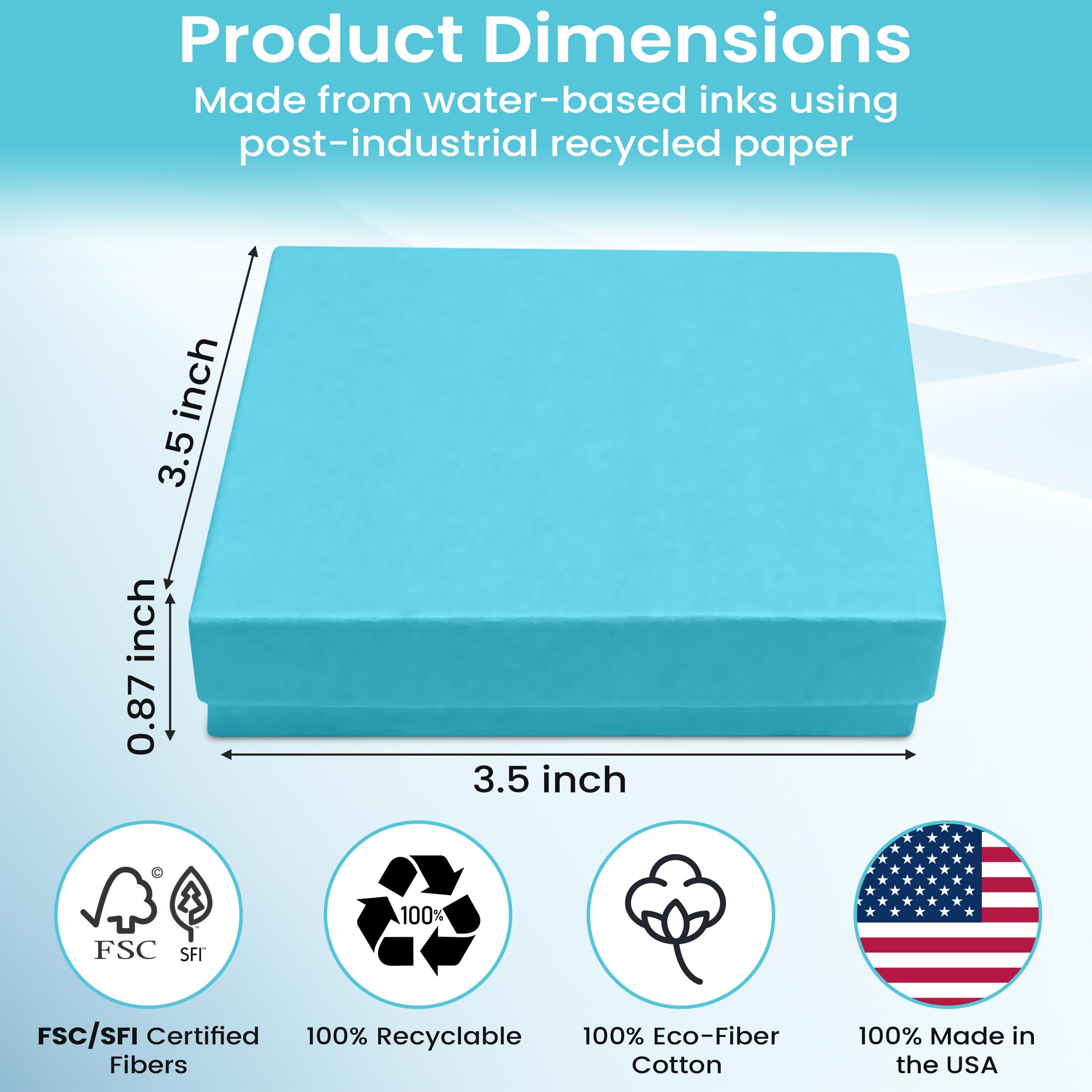 15 Pack Light Blue Jewelry Gift Boxes 3.5x3.5x0.87 Inches - Premium Cotton Filled Cardboard Jewelry Storage Box with Lid - Made in USA - Perfect for Bracelets, Necklaces, Rings & Earrings - Great for Gifting, Wedding Favors & Retail Display