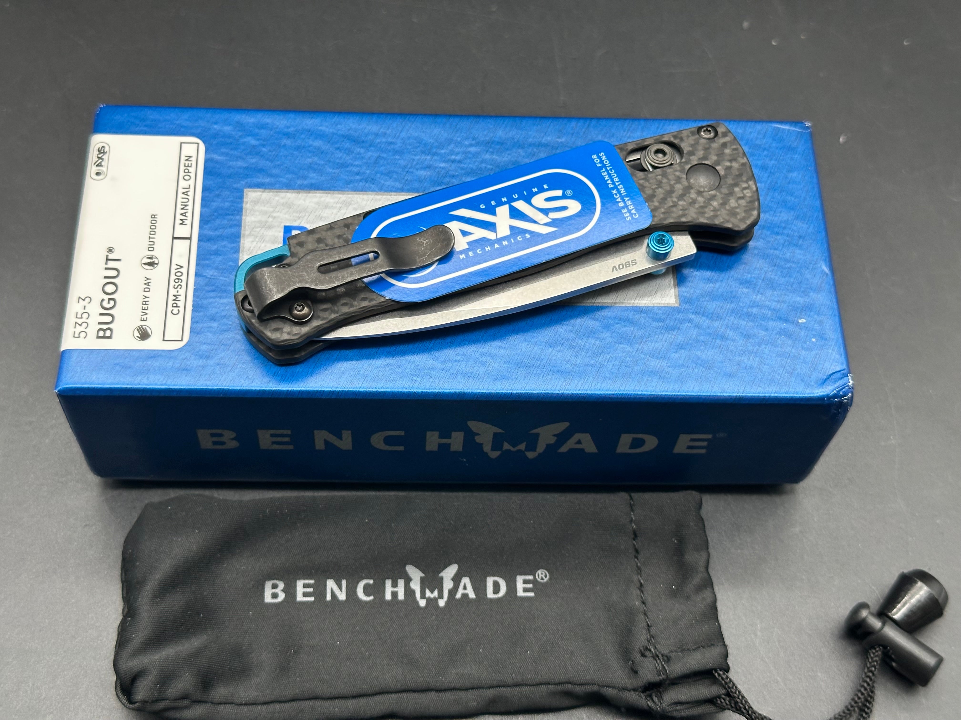 Benchmade 535-3 Bugout Folding Knife - CPM S90V Steel Blade & Carbon Fiber Handle - EDC, Outdoor, Camping, Hiking Gear