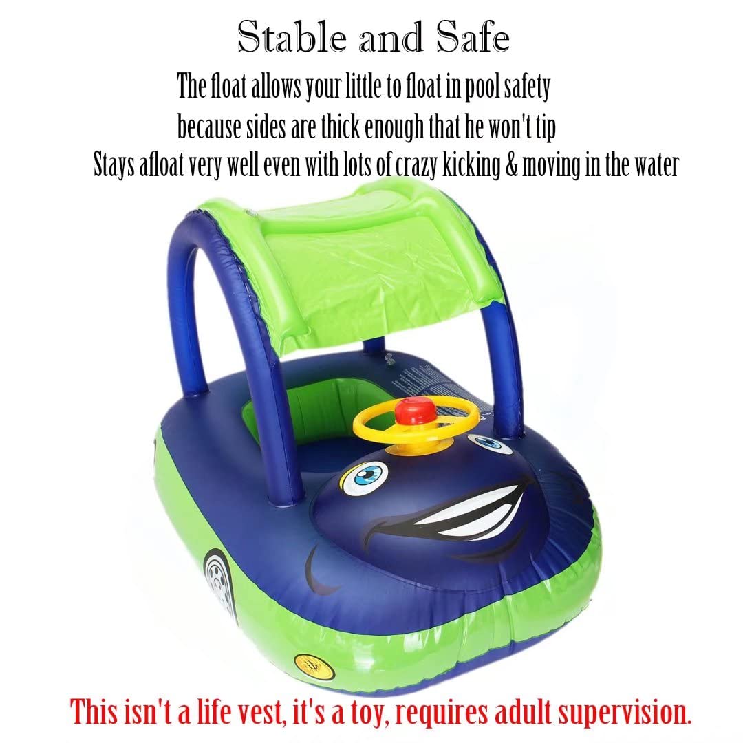 **Inflatable Baby Pool Float with Canopy & Steering Wheel - Sunshade Swim Ring, Toddler Boat Seat for Summer Fun - Perfect for Infants & Kids in Pools, Lakes, and Beach Play**