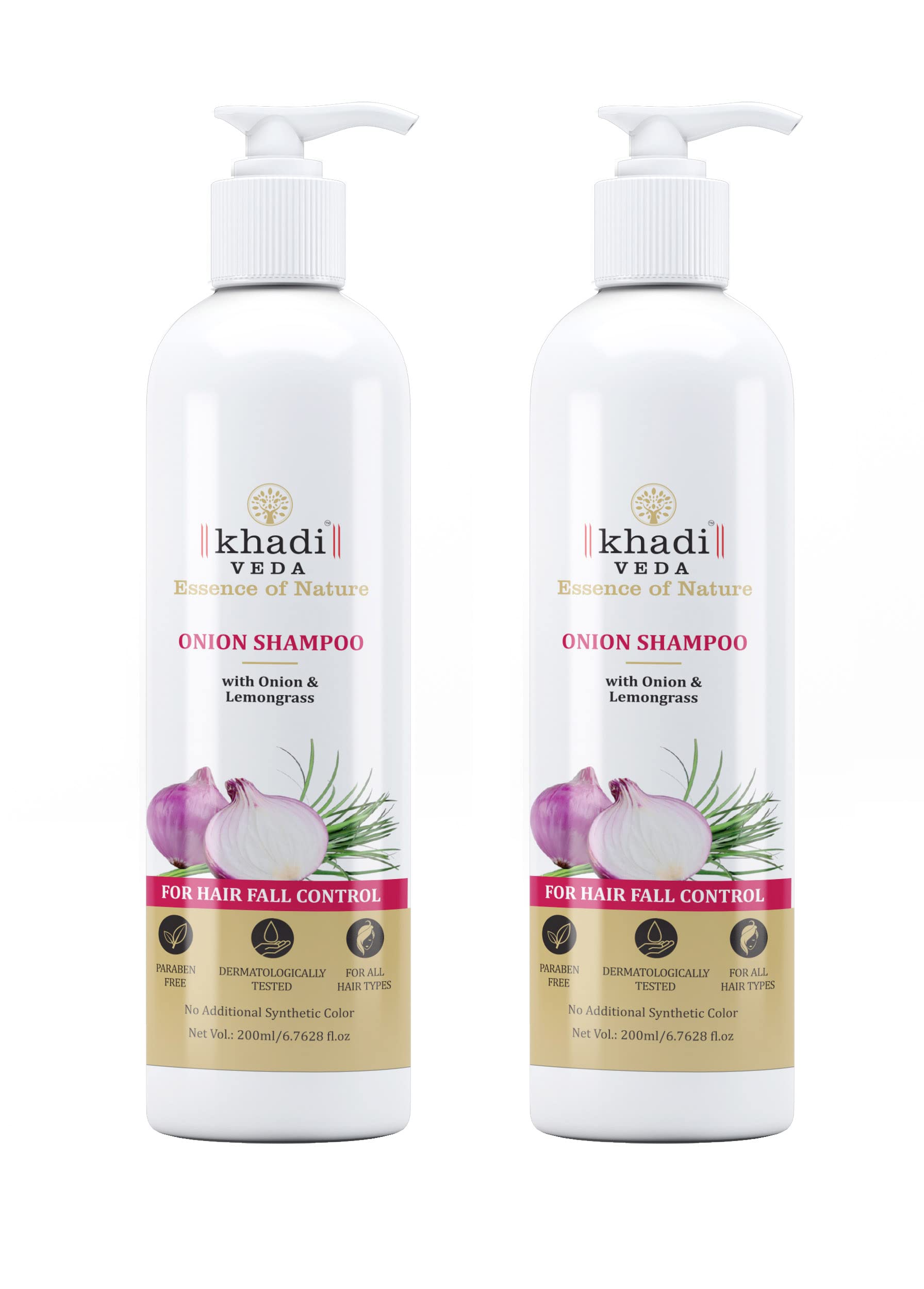 Khadi VEDA Onion Shampoo with Onion & Lemongrass for Hair Growth & Scalp Care - 200ml (Pack of 2) - Natural Ayurvedic Hair Fall Solution for Men & Women - Perfect for Daily Use & Damaged Hair Repair