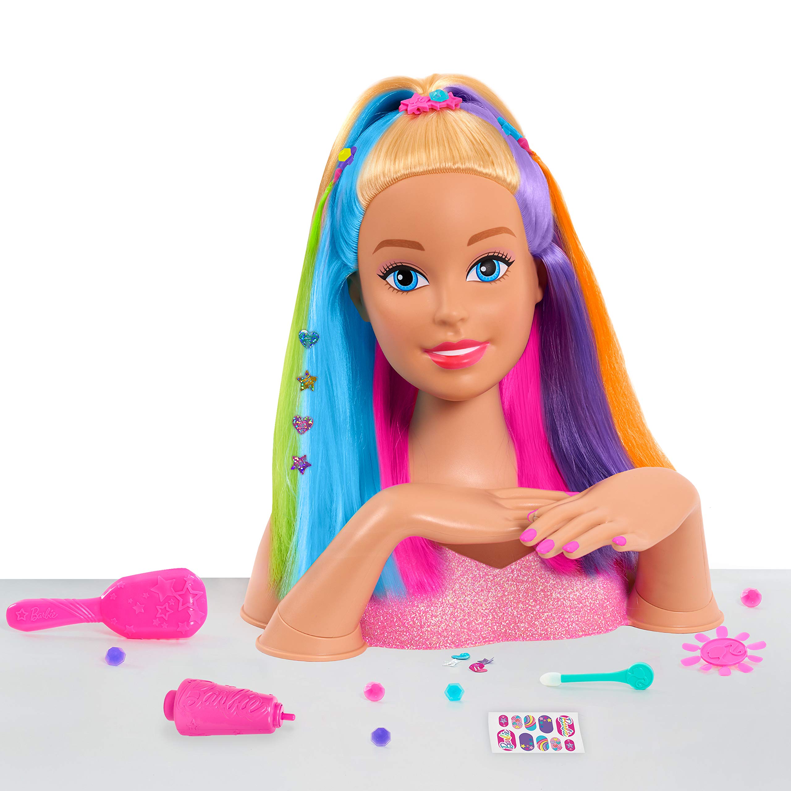 Just Play Barbie Rainbow Sparkle Deluxe Styling Head with Blonde Hair - Perfect for Kids' Pretend Play, Hair Styling Practice & Creative Dress Up Games
