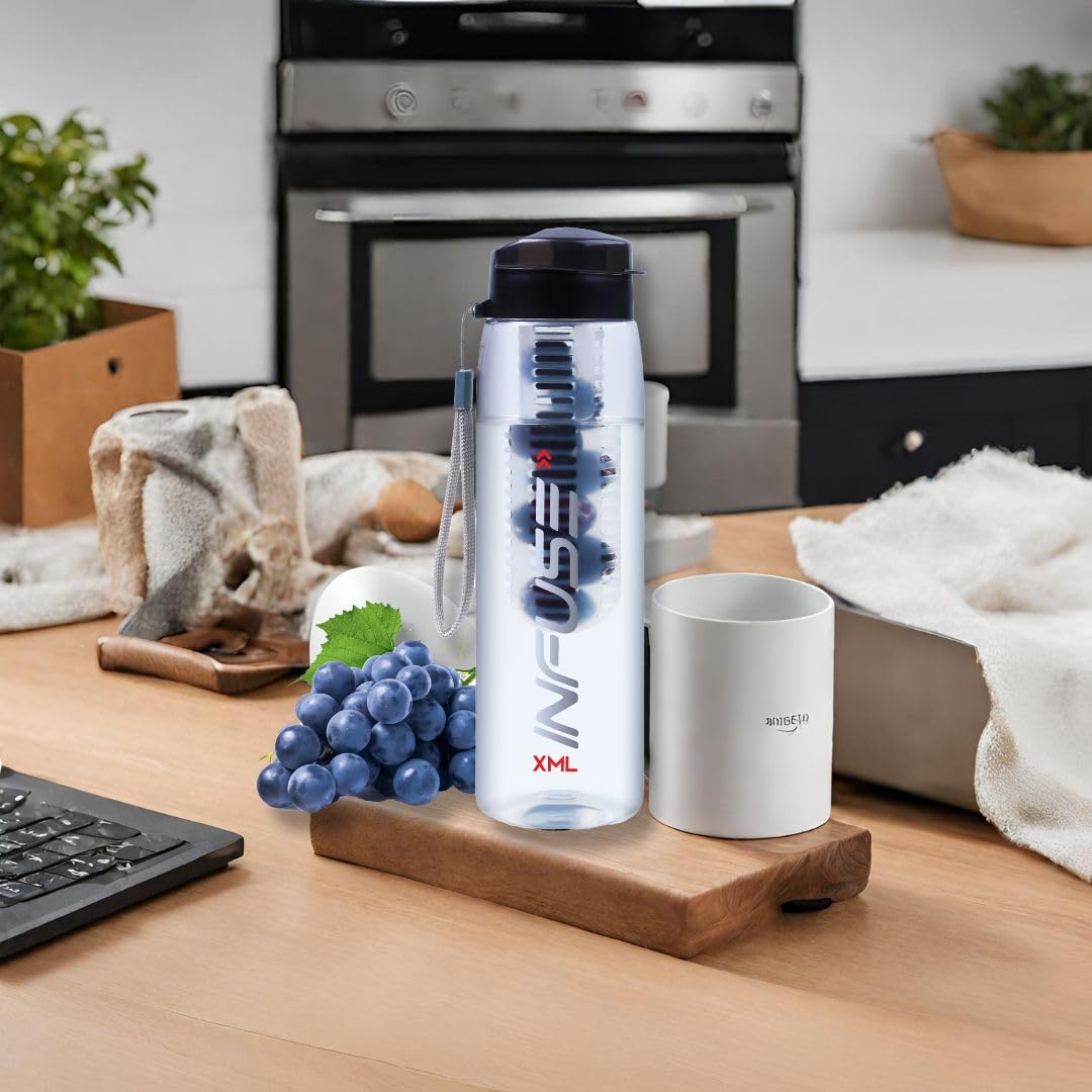 XML Fruit Infuser Water Bottle 850ml - Leakproof Detox Bottle with Removable Infuser Chamber for Gym, Office & Travel | BPA-Free Plastic Water Bottle for Infused Water, Tea & Healthy Drinks | Perfect for Hydration, Weight Loss & Fitness