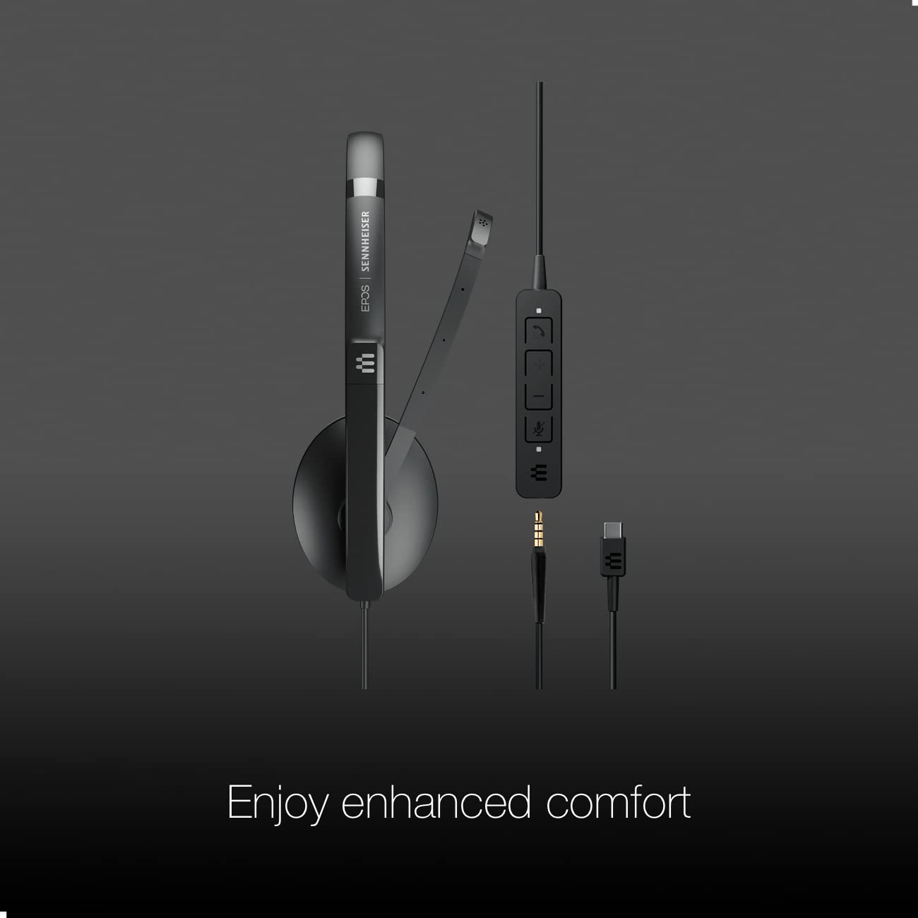 EPOS Sennheiser 165 UC Stereo USB-C Headset with Microphone - Noise Cancelling for Zoom, RingCentral, 8x8, Vonage - Compatible with PC, Mac, Desk Phones & Softphones - Includes Microfiber Cleaning Cloth - Perfect for Home Office, Call Centers & Remote Work