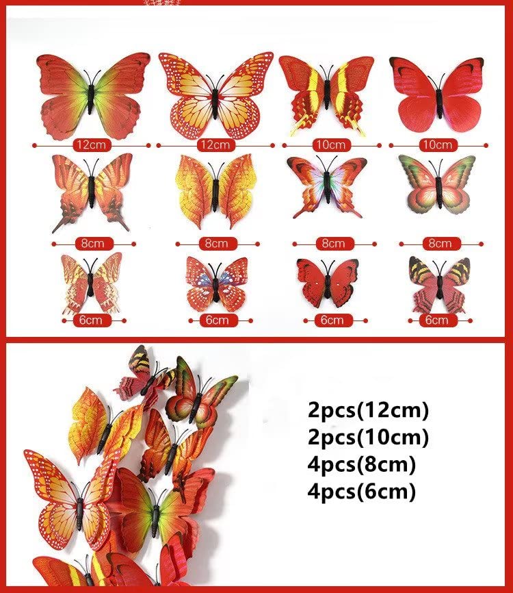 12 Pcs 3D Butterfly Wall Stickers - Self-Adhesive Mural Decals for Baby Shower, Birthday Party, Wedding & Nursery Room Decor - Beautiful Cake & Wall Decoration for Kids Bedroom, Living Room & Home Interior Design