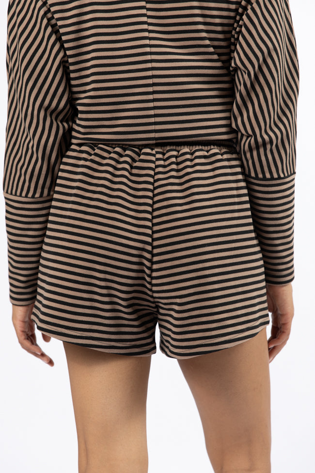 Stylish Mocha and Black Striped Shorts for Women - Comfortable Casual Wear for Summer, Beach, and Lounge - FINAL SALE