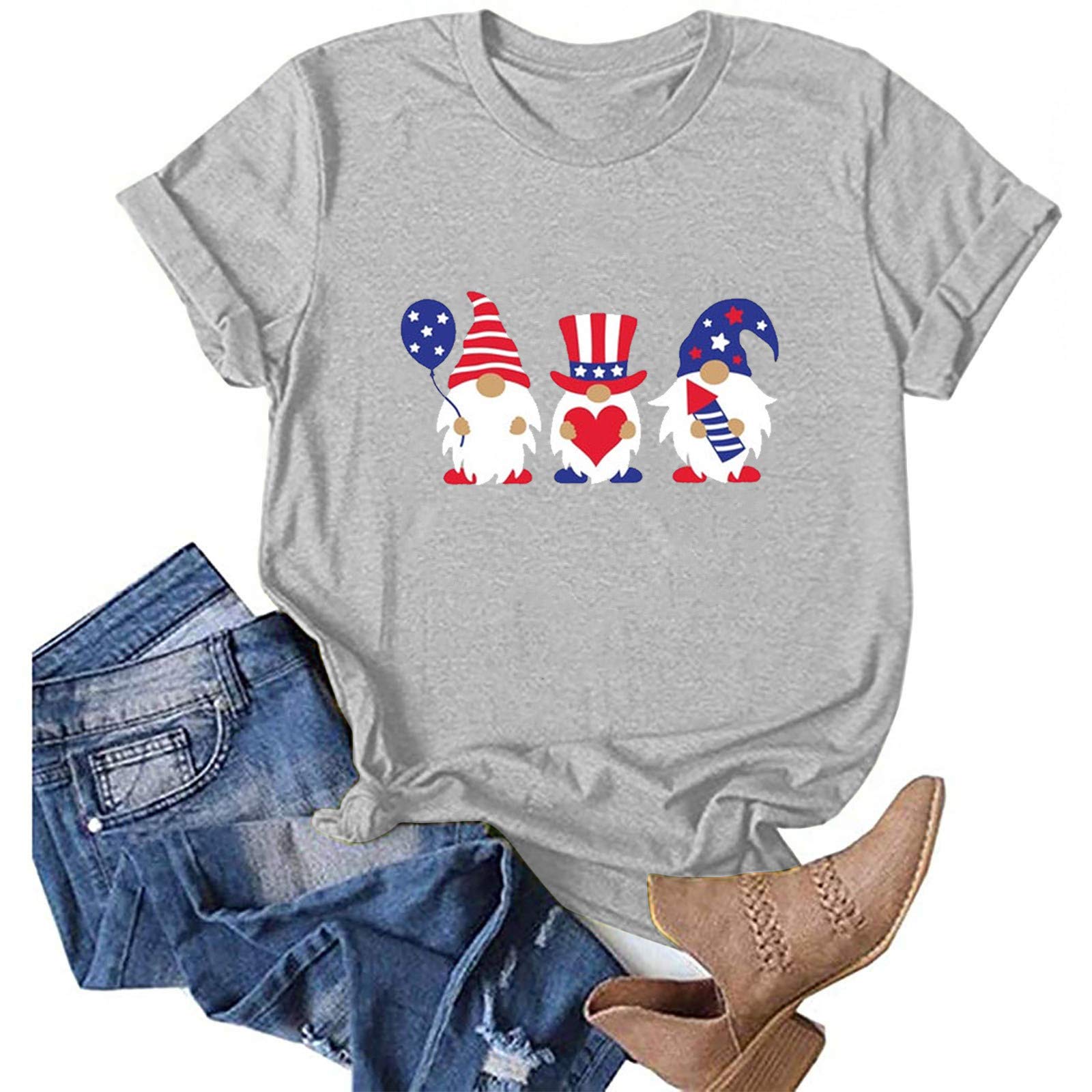 Women's Cute Love Letter Sunflower Print Graphic T-Shirt - Casual Basic Tee for Independence Day & Everyday Wear - Perfect for Summer Outings, Date Nights and Casual Fridays