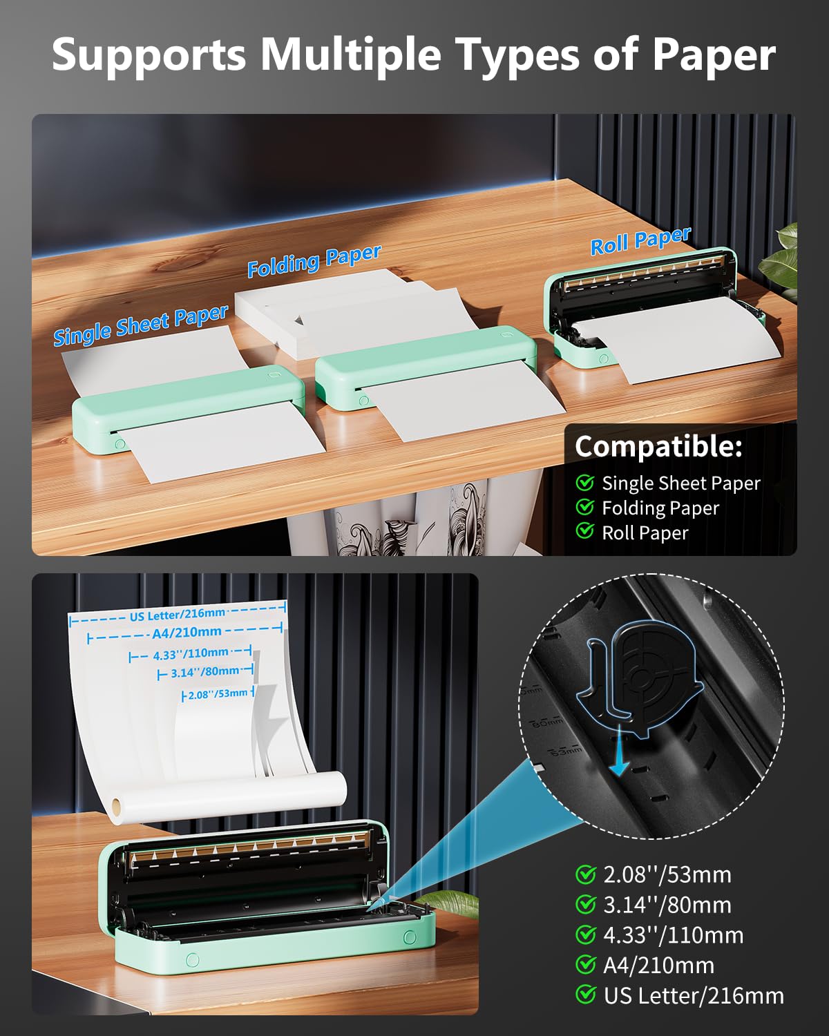 Itari Inkless Thermal Printer - Portable Wireless A4 Printer for Phone & Laptop | Mobile Printing with 1 Roll Thermal Paper | Perfect for Travel, Home Office & School Use