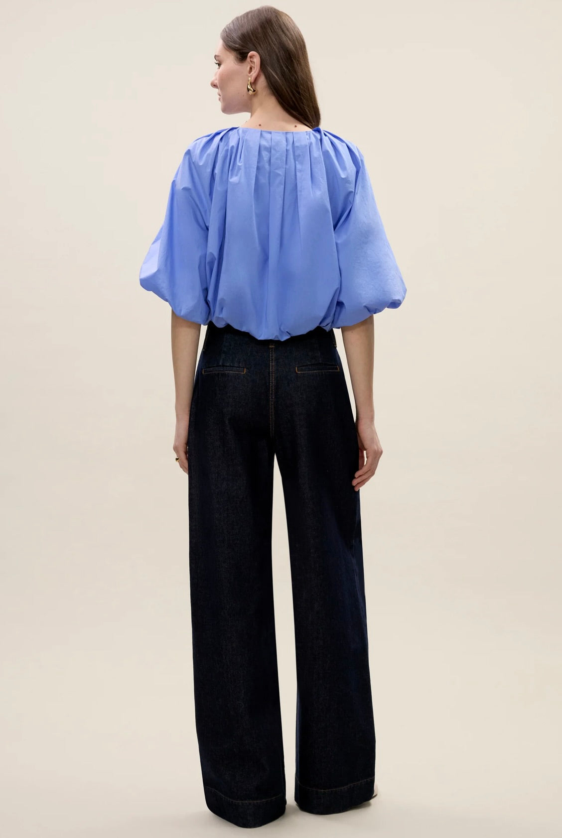 Yara Poplin Bubble Top in Bluebell - Women's Fashion Blouse for Casual & Office Wear | Perfect for Spring & Summer Outfits