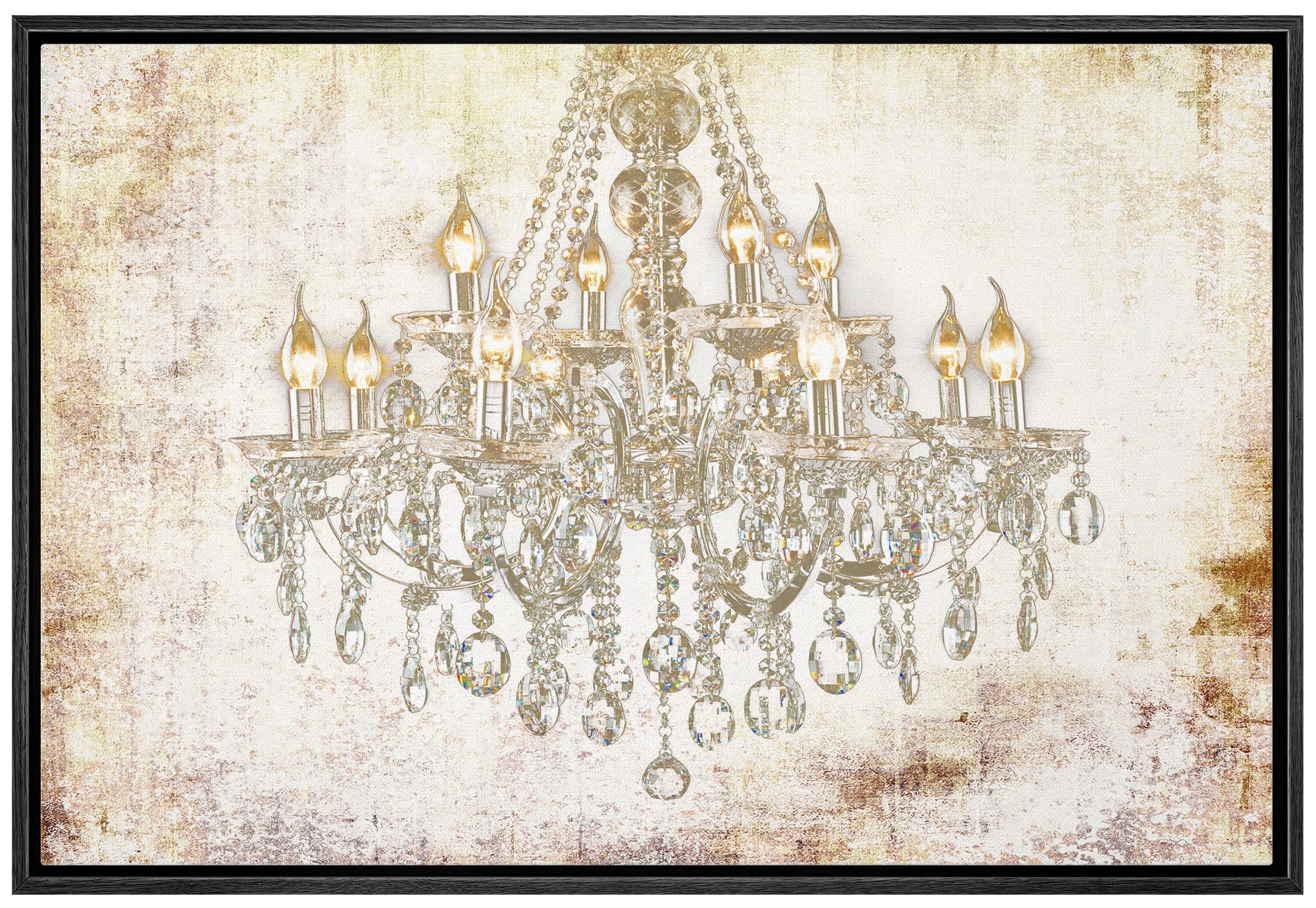 Wall26 Framed Canvas Print - Crystal Chandelier on Grunge Background Modern Wall Art, Digital Art Decor for Living Room, Bedroom, Office - 24x36 Inches Black Frame - Perfect for Home Decor, Relaxing Spaces & Modern Interiors