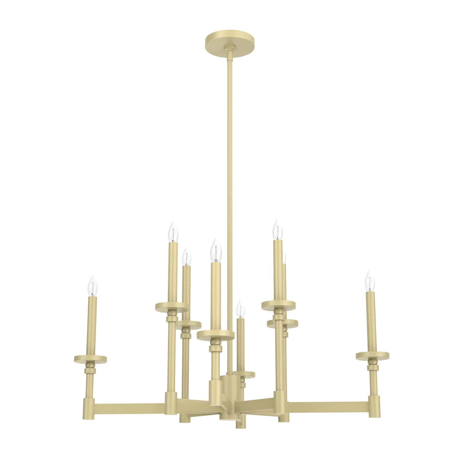 Hunter Briargrove 8-Light Modern Brass Chandelier - Dimmable Large Ceiling Light Fixture, Formal Candle-Style for Dining Room, Bedroom, Living Room & Kitchen Decor - Perfect for Elegant Home Lighting & Interior Design (Model 19053)