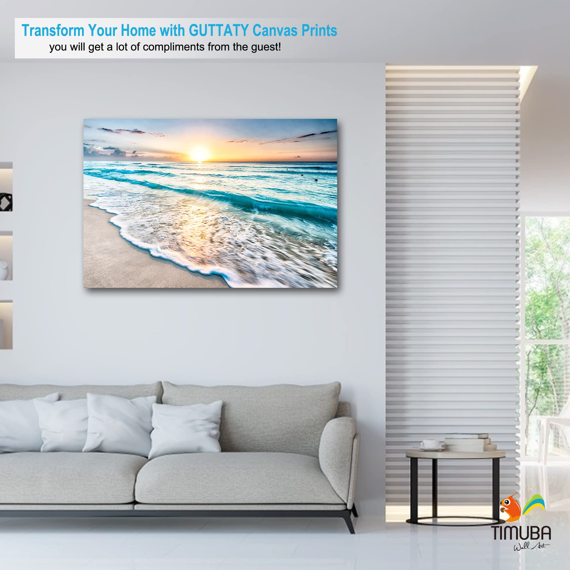 Beach Wall Art Canvas - Ocean Sunset Sunrise Landscape Pictures for Living Room, Bedroom & Bathroom Decor - 32x48 Inches - Perfect for Coastal, Nautical & Beach Themed Home Decoration
