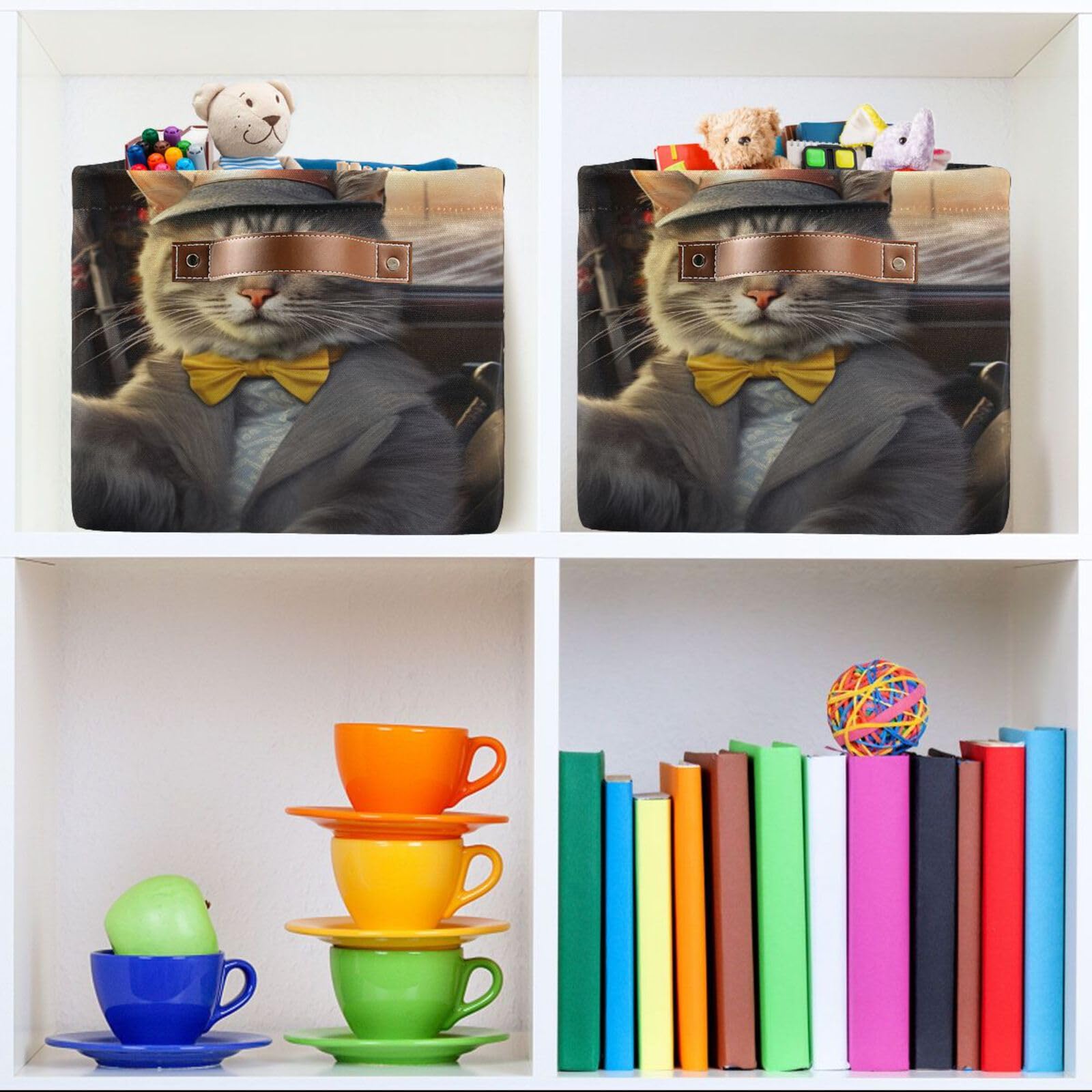 Foldable Canvas Storage Baskets with Handles - 2 Pack Rectangle Fabric Organizer Boxes for Clothes, Home & Office Organization | Perfect for Closet Shelves, Bedroom Storage & Decorative Home Organization