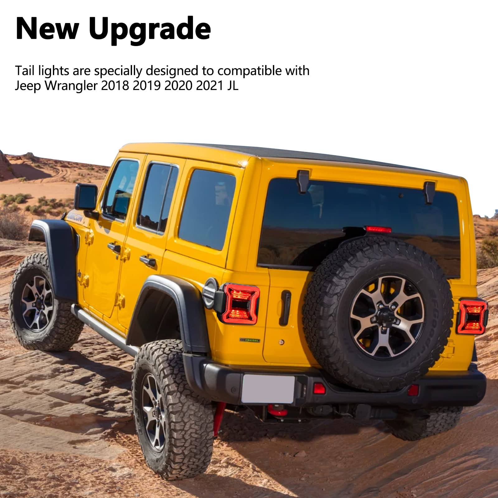 Smoked LED Tail Lights for 2018-2021 Jeep Wrangler JL - Brake Lights, Turn Signals, Reverse & Running Lights with Side Marker (2-Piece Set) - Perfect for Off-Roading & Night Driving