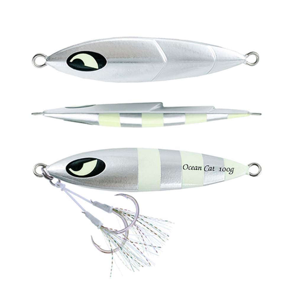 OCEAN CAT Slow Sinking Metal Jig Lures - 1PC Lead Flat Jigging Bait with Hook for Saltwater Fishing | Perfect for Deep Sea Fishing & Offshore Angling