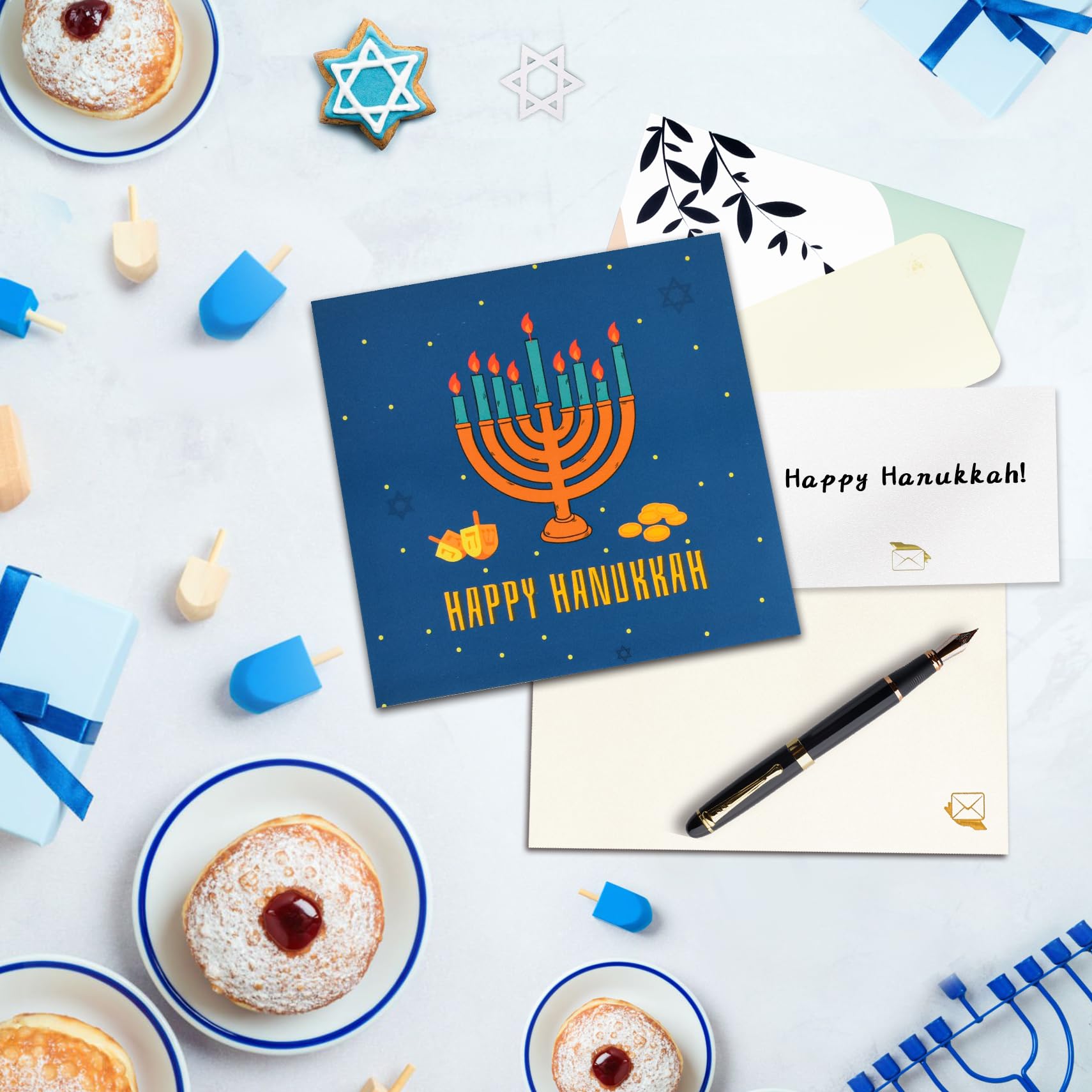 GREETING ART 3D Menorah Lights Pop Up Hanukkah Card - Religious Jewish Holiday Greeting Card with Envelope & Blank Note (5.9x5.9 Inch) - Perfect for Chanukah Celebrations, Gift Giving & Holiday Wishes
