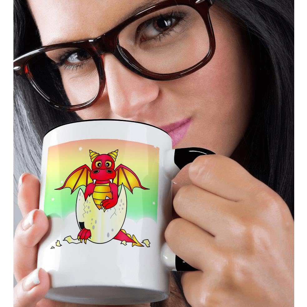 3D Rose 15oz Funny Coffee Mug with Red Baby Dragon in Cracked Egg Design - Unique Dragon-Themed Gift for Coffee Lovers - Perfect for Home, Office & Fantasy Fans