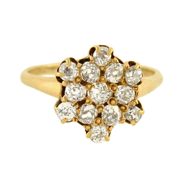 Victorian Style 14kt Gold Mine Cut Diamond Cluster Ring - Elegant Vintage Jewelry for Weddings, Anniversaries & Special Occasions