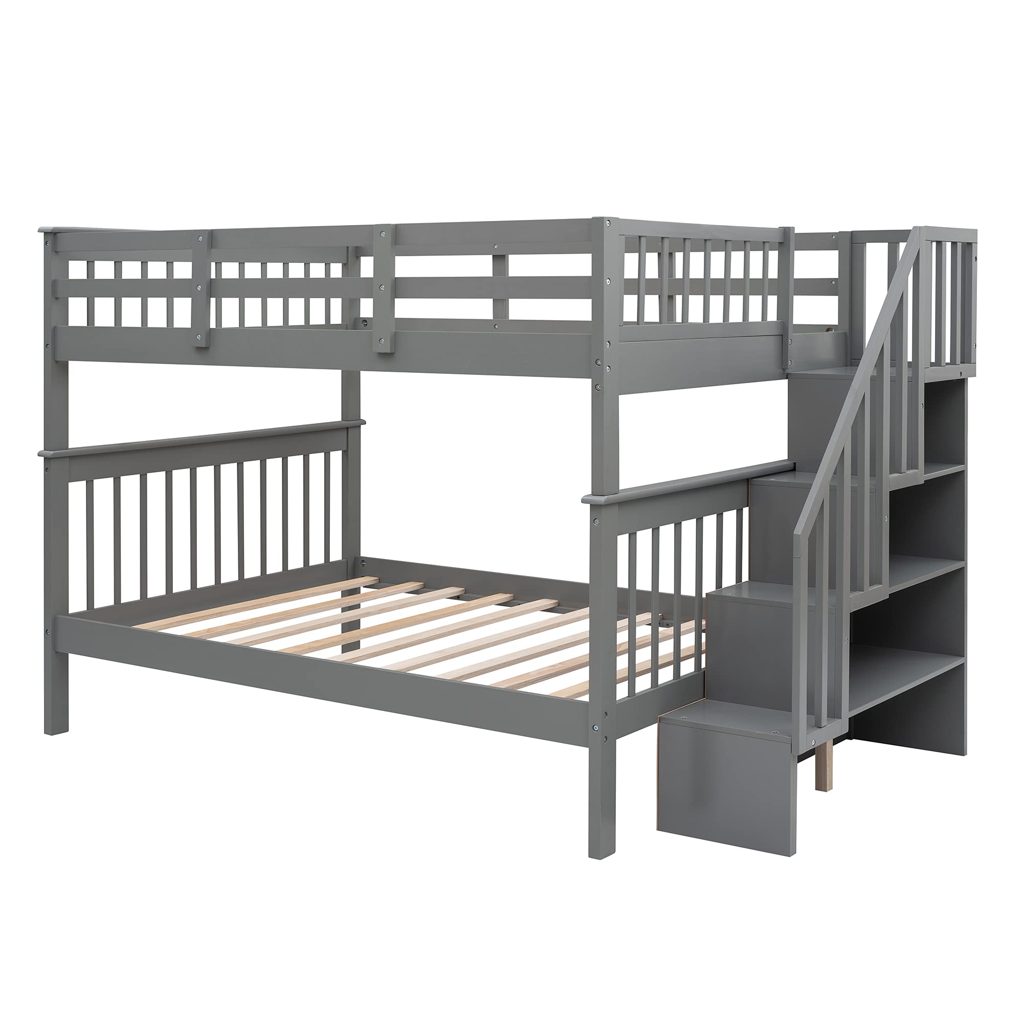 Harper & Bright Designs Full Over Full Wood Bunk Beds with Stairway & Storage, Convertible Bunk Bed Frame for Adults, Kids, Teens - Grey | Space-Saving Solution for Bedrooms, Guest Rooms & Vacation Homes