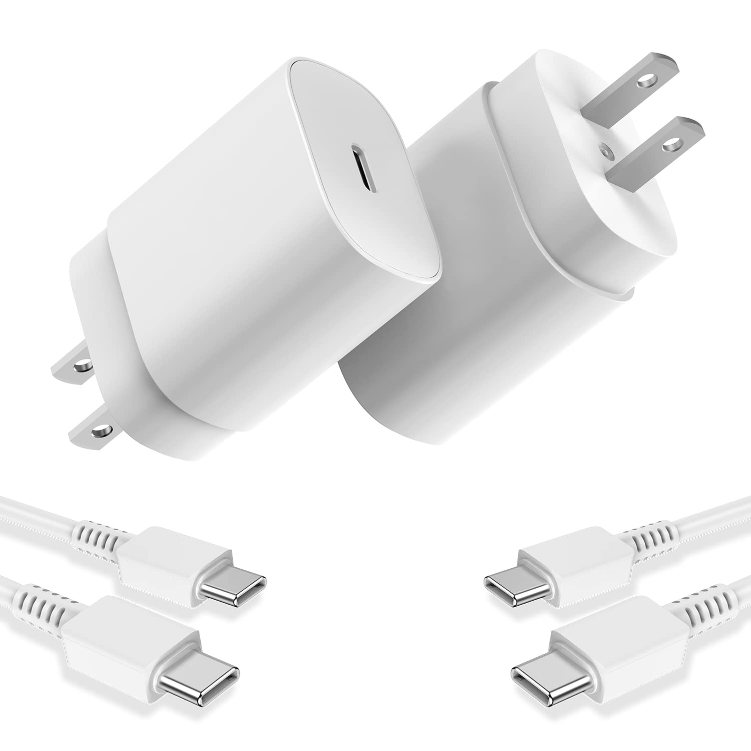 25W PD USB C Fast Charger 2 Pack with 10ft Cable - Super Fast Charging Block for Samsung Galaxy S23/S22/S21/S20/Note 20/10/9/8, Pixel 6/5/4 Pro XL - Perfect for Home, Office & Travel Charging