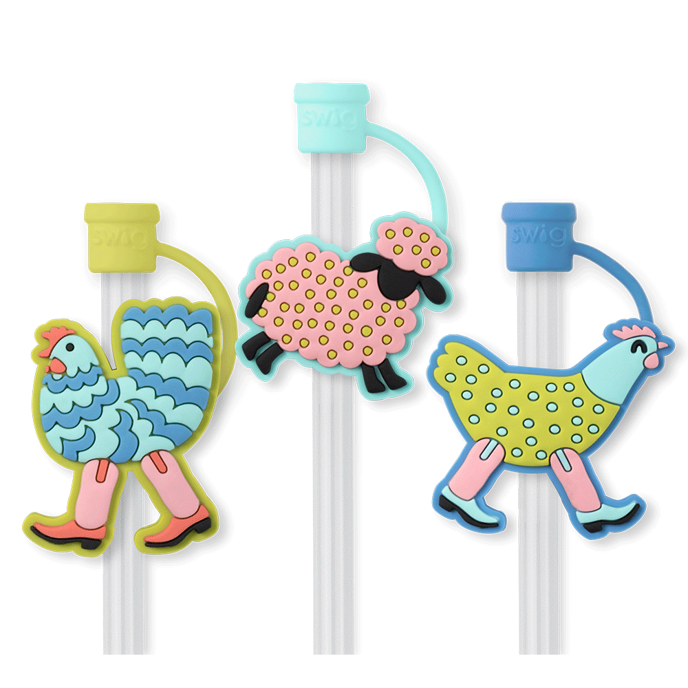 Funky Chicken Straw Topper Set - 6 Pack Colorful Silicone Drink Decorations for Cocktails, Smoothies & Kids Parties - Perfect for Birthday Celebrations, Poolside Drinks & Summer BBQs