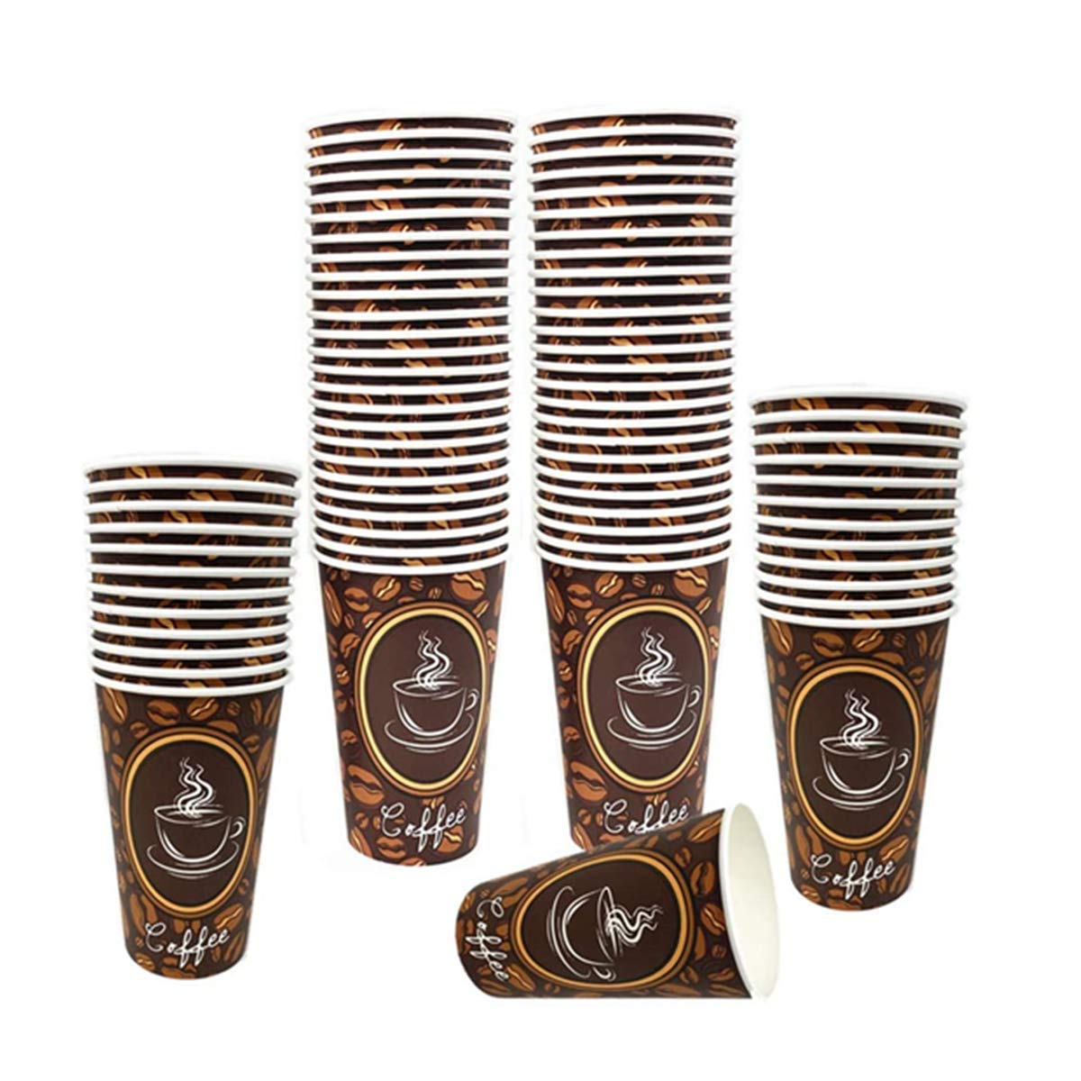 100-Pack Premium Disposable Paper Hot Coffee Cups - 16oz Insulated Cups for Tea & Coffee - Ideal for Coffee Shops, Bars, Offices, and Home Use - Perfect for Morning Brews, Office Meetings, and Catering Events