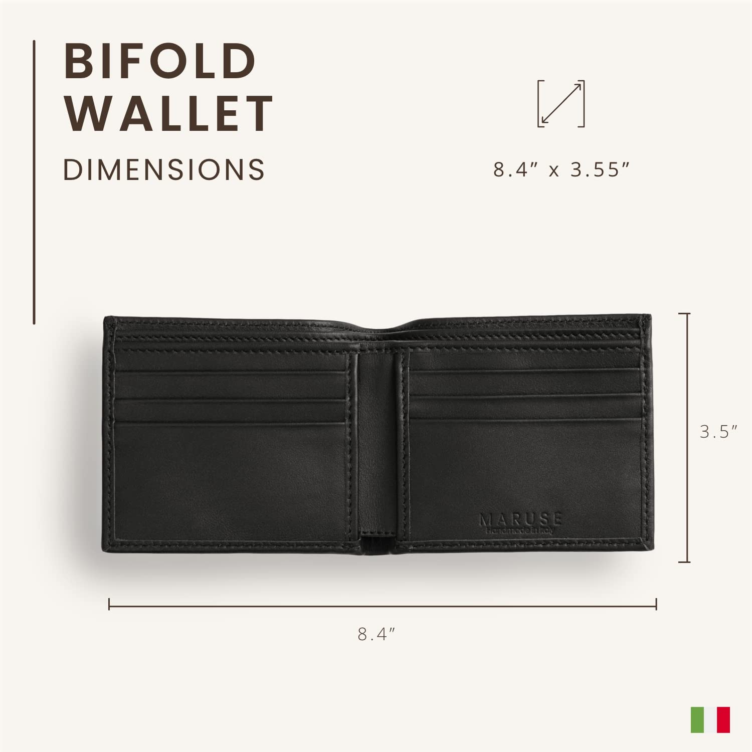 Maruse Bifold Wallet for Men - Slim Genuine Italian Calf Leather Wallet - Elegant & Minimalist RFID Blocking - Perfect for Everyday Carry, Business & Travel - Black