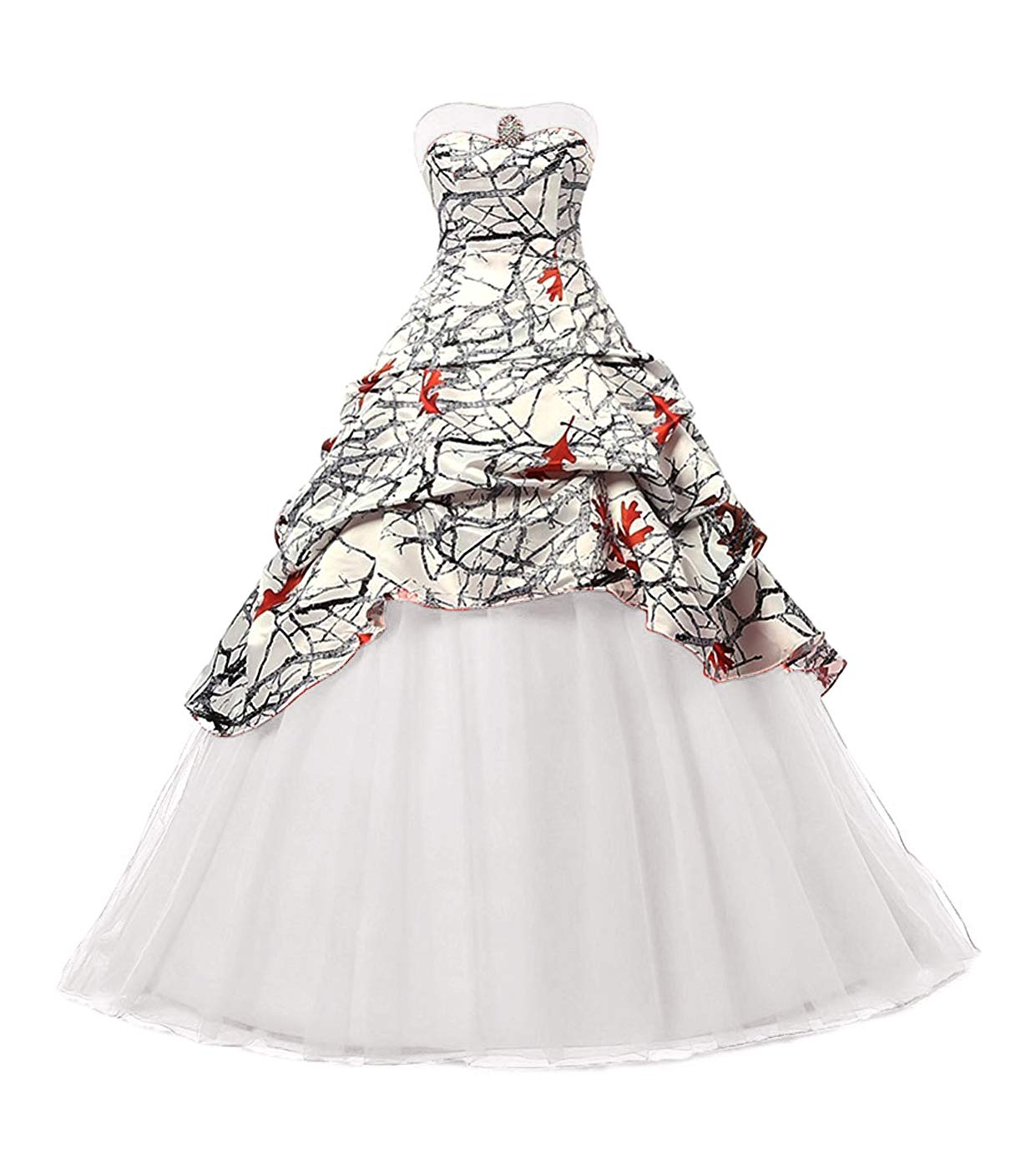 Elegant White Camo Wedding Dress - Tulle Ball Gown for Brides, Prom & Quinceañera | Perfect for Beach Weddings, Formal Dances & Special Occasions