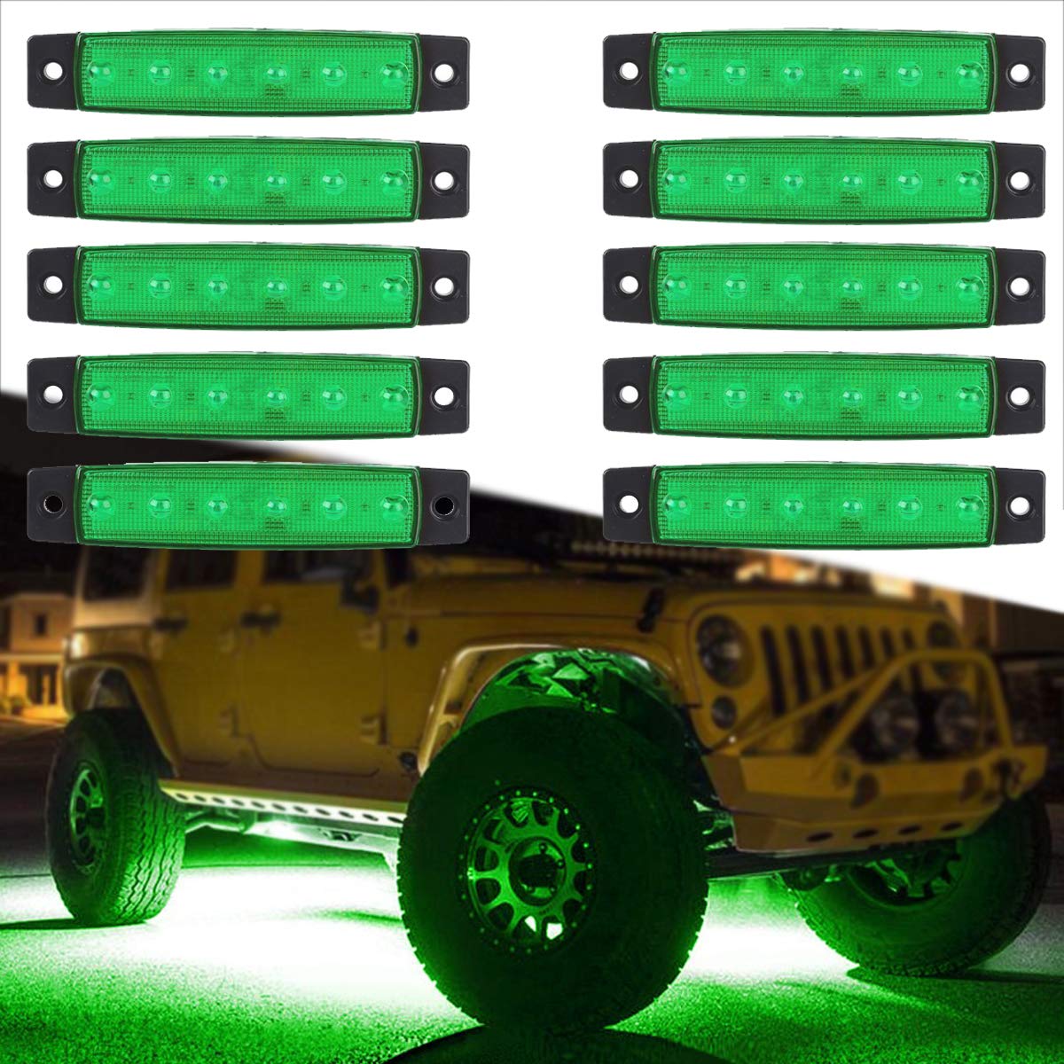 20 Pack 3.8 Inch Green & Red LED Clearance Lights for Trucks, Trailers, RVs, Vans - Waterproof Side Marker Indicators with Brake Light Function - Perfect for Road Safety, Marine Navigation, and Decorative Lighting