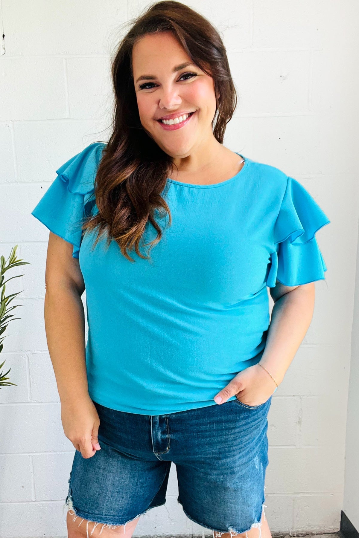 Stylish Blue Tiered Double Ruffle Sleeve Woven Top for Women | Casual & Party Wear | Perfect for Dates, Office & Summer Outfits