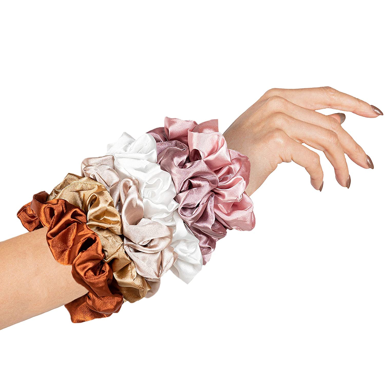 SETTER Solid Shiny Satin Scrunchies for Women - Soft Hair Ties, No-Slip Hair Bands, Elegant Hair Bobbles for Ponytails & Bun Hairstyles - Perfect for Work, Gym & Everyday Use