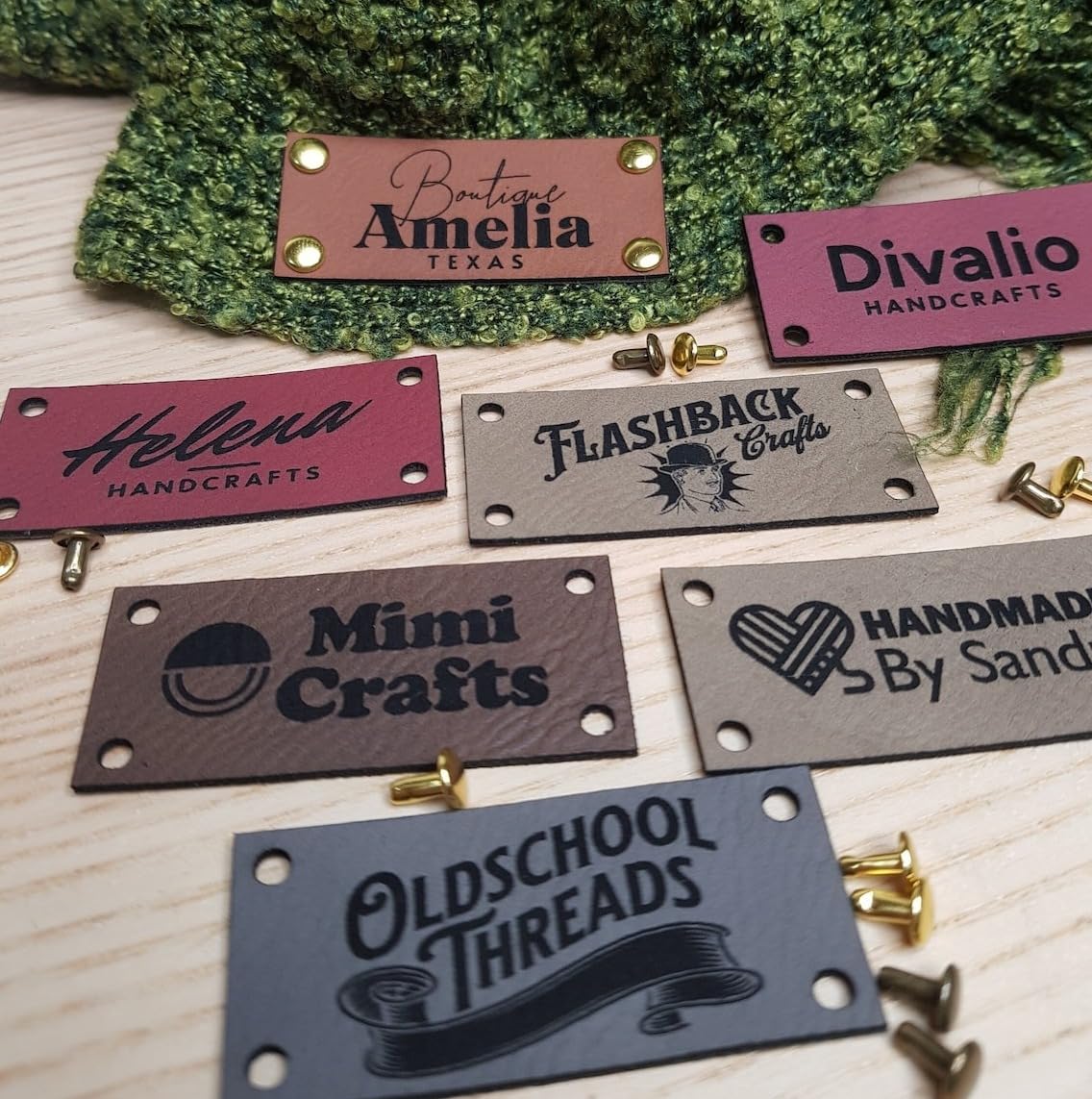 Custom Personalized 2.25x1 Inch Faux Leather Tags with Rivets - Handmade Knitting & Crochet Labels for Hats, Beanies, Scarves - Perfect for DIY Crafts, Gift Packaging & Handmade Product Branding