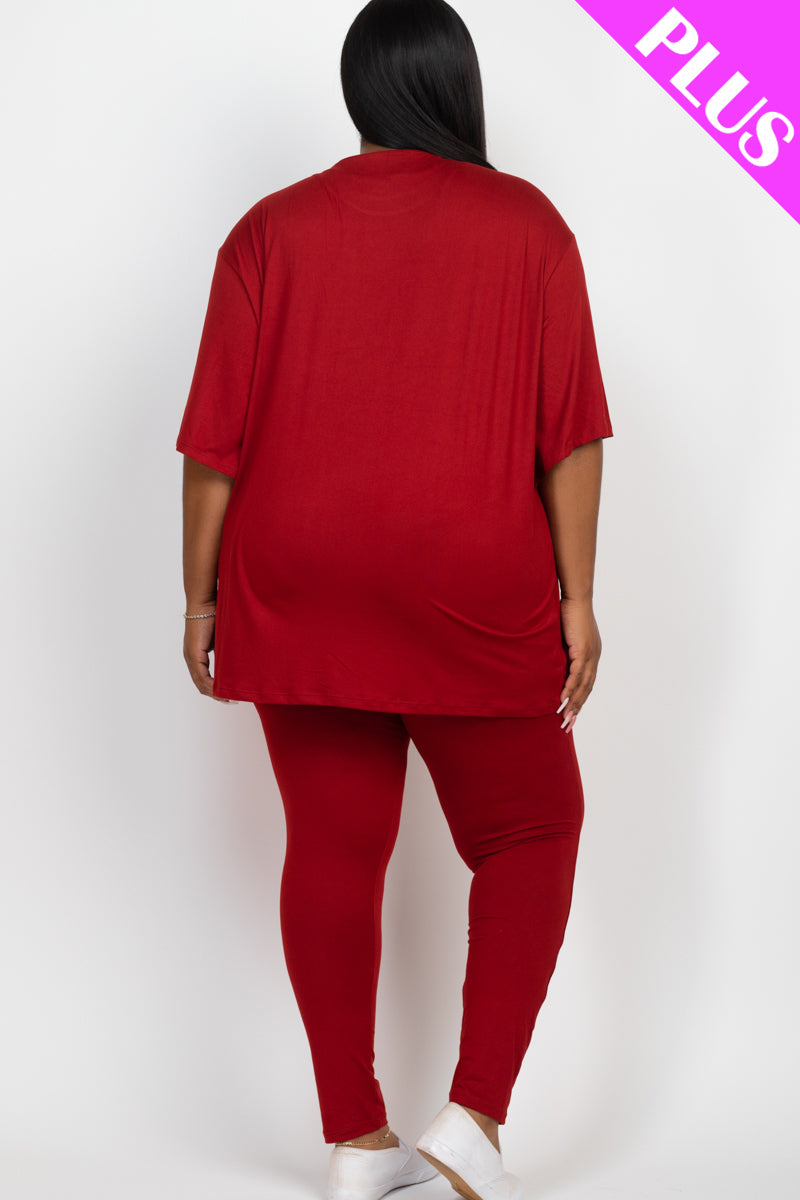 Plus Size Oversized T-Shirt & Leggings Set for Women - Comfortable Loungewear for Yoga, Running & Casual Wear