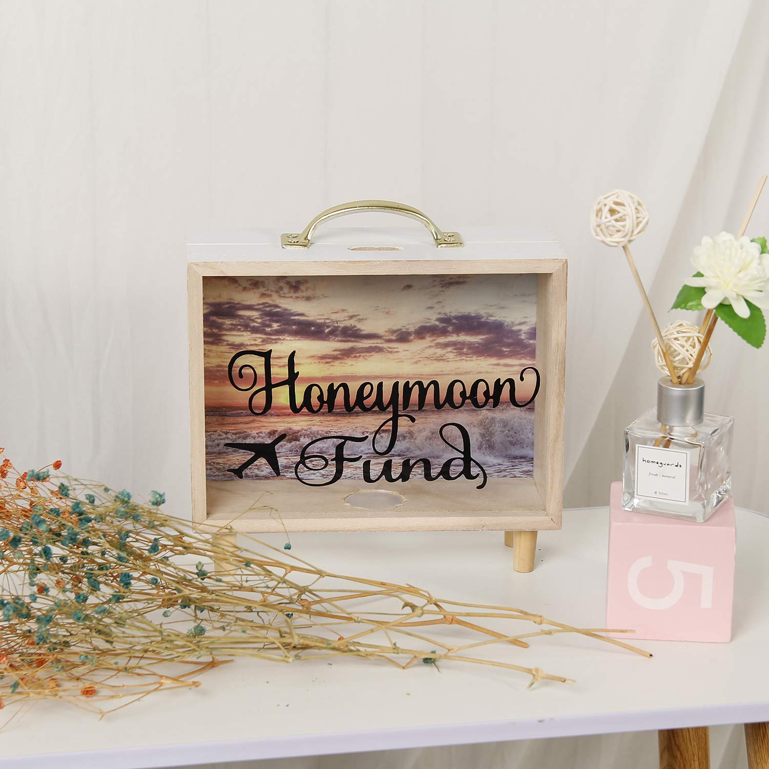 Premium Shadow Box Frame - Wooden Money Box for Wedding & Honeymoon Fund - Perfect for Anniversary Gifts, Baby Showers, and Memory Keepsakes