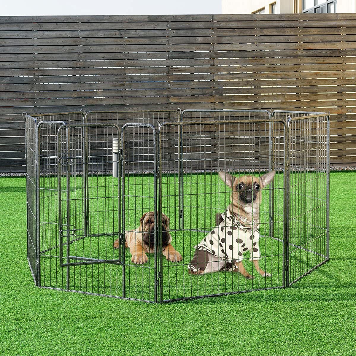 Safstar 8-Panel Heavy Duty Metal Dog Playpen with Door - Foldable Pet Exercise Pen for Puppy, Cat & Small Animals - Perfect for Indoor Training, Outdoor Play & Travel Use
