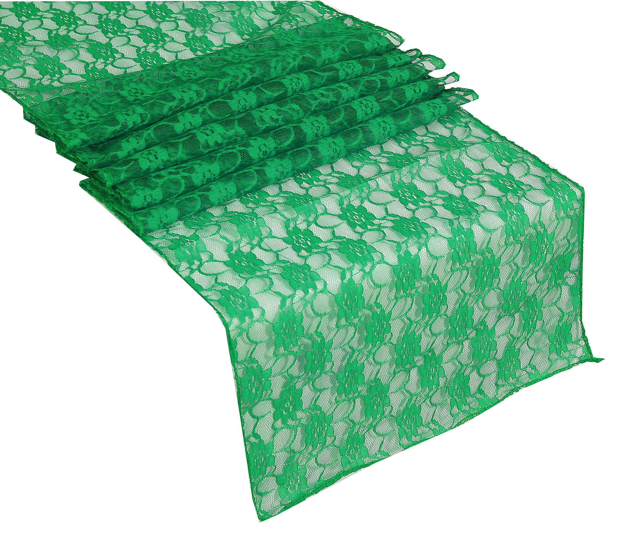 20 Pack 12x108 Inch Green Lace Table Runners for Wedding Decorations - Elegant Table Cover for Birthday Parties, Banquets, Graduations & Engagements - Fits Rectangle & Round Tables - Perfect for Home, Restaurant & Event Decor