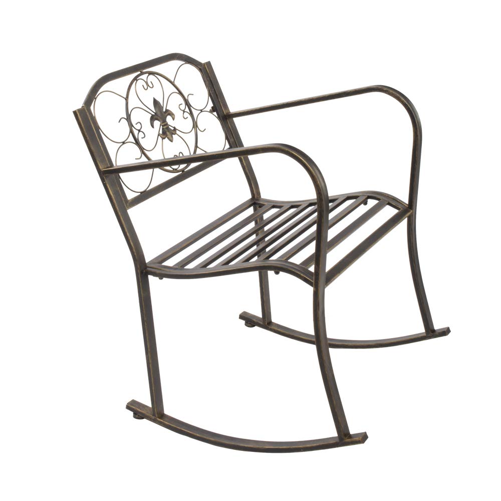 Outdoor Rocking Chair - Heavy Duty Iron Porch Rocker with Weather-Resistant Finish for Patio, Deck, Backyard or Garden - Perfect for Relaxing, Reading & Enjoying Nature (Style 3)