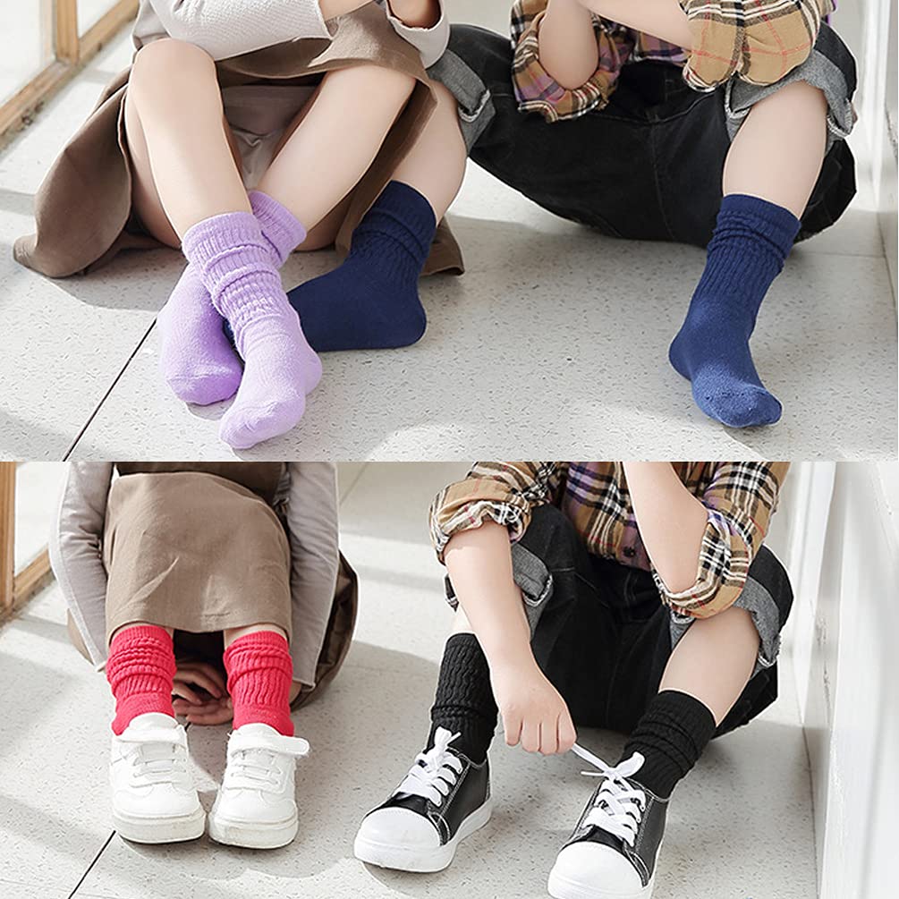 ASUITOFK 6 Pairs Toddler Knee High Cotton Socks - Soft Crew Socks for Girls & Boys, Non-Slip Kids Long Socks for School, Play & Everyday Wear