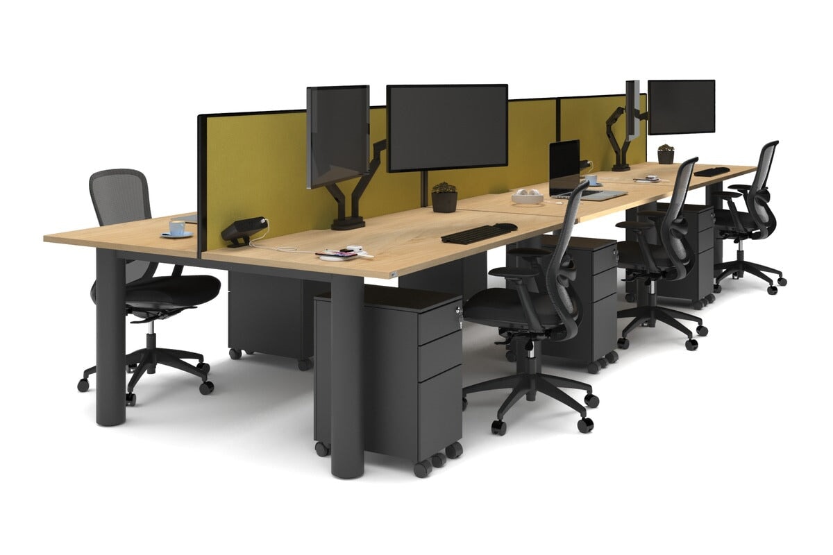 Quadro Cylinder Leg 6-Person Office Workstation Desk - 1800L x 800W with Cable Management - Modern Office Furniture for Collaborative Workspaces & Team Meetings
