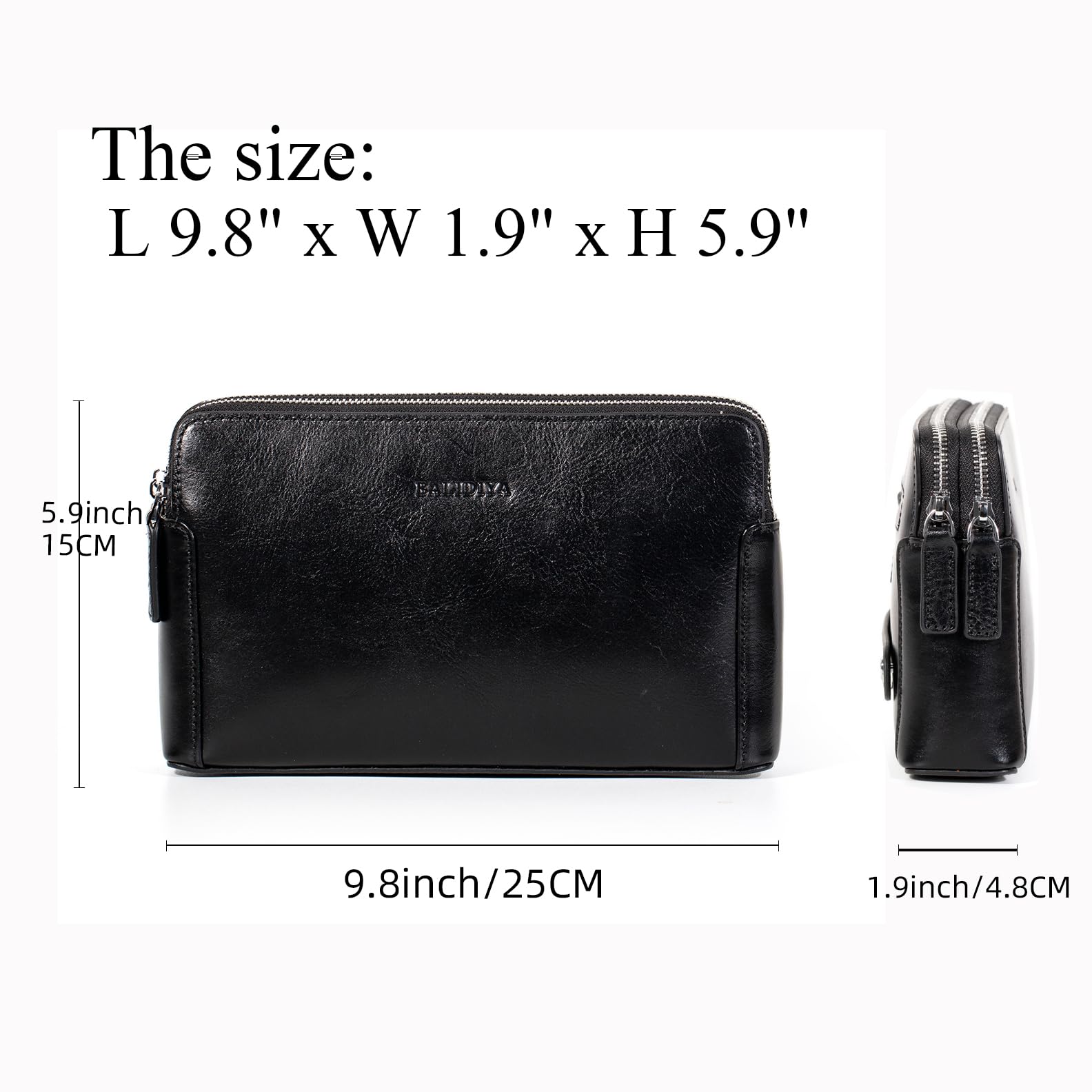 Genuine Leather Men's Clutch Bag - Slim Business Wallet with 2 Zipper Pockets & Card Holder - Perfect for Office, Travel, and Everyday Use