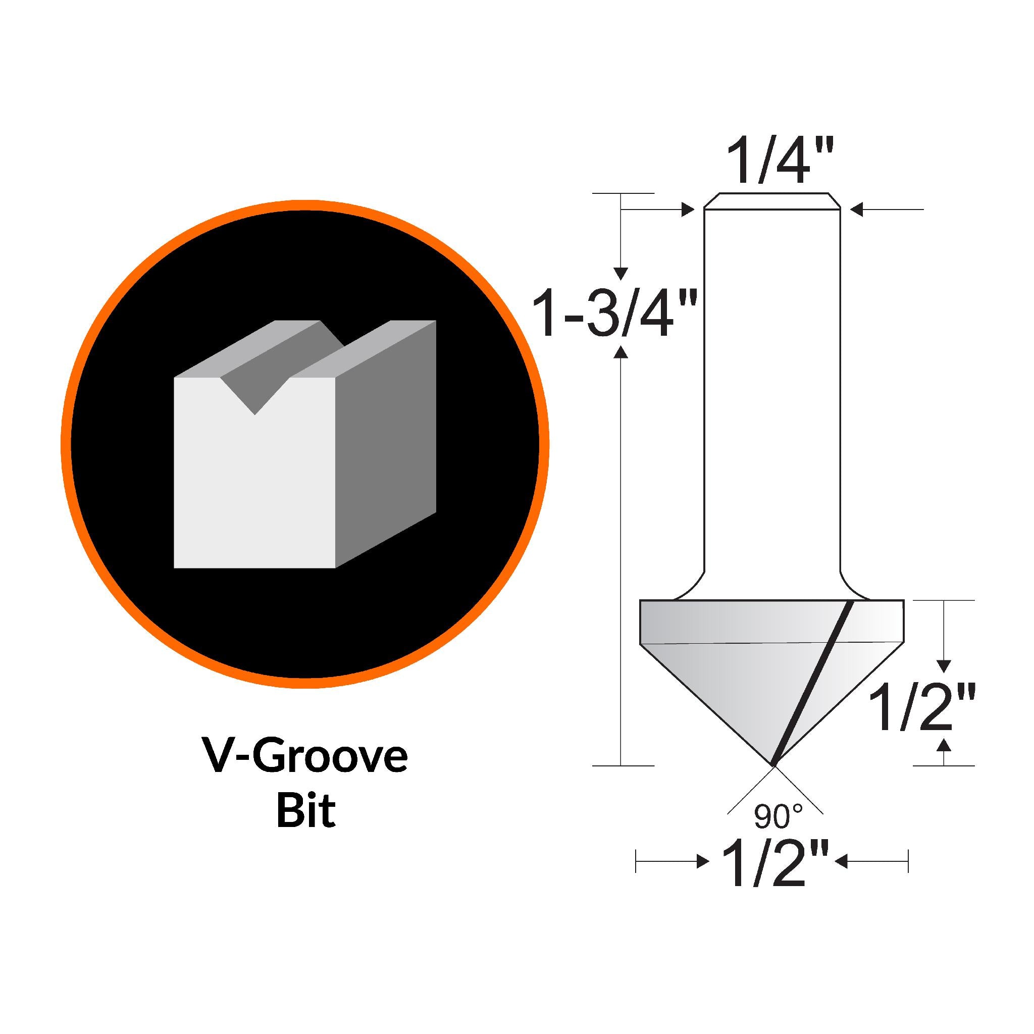 WEN RB301VG 1/2 Inch V Groove Carbide Tipped Router Bit with 1/4 Inch Shank - Perfect for Woodworking, Sign Making, and Decorative Edge Cutting