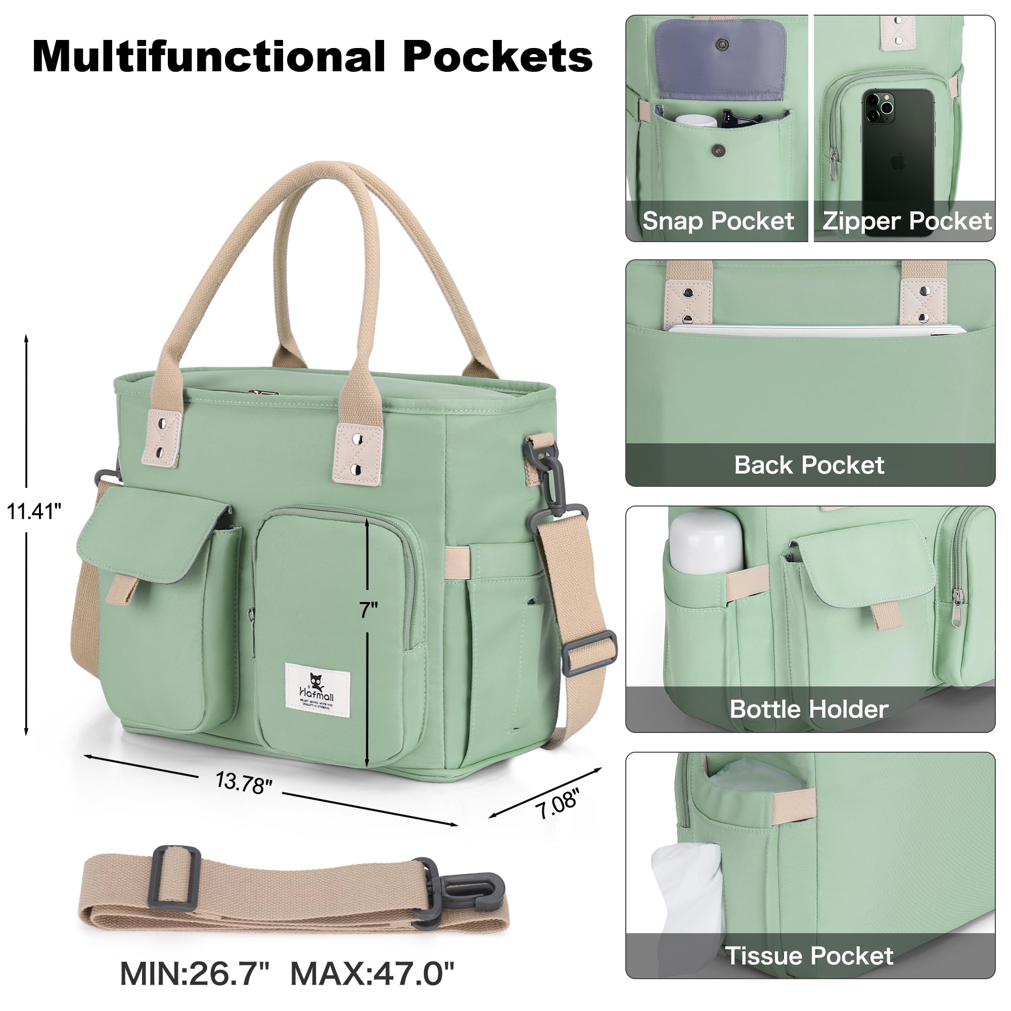 Hafmall Large Insulated Lunch Bag for Women & Men - Leakproof Lunch Box with Shoulder Strap, Wide Opening Reusable Lunch Tote for Work, Office, School, Picnic, Travel & Outdoor Activities - Eco-Friendly Green Lunch Bag