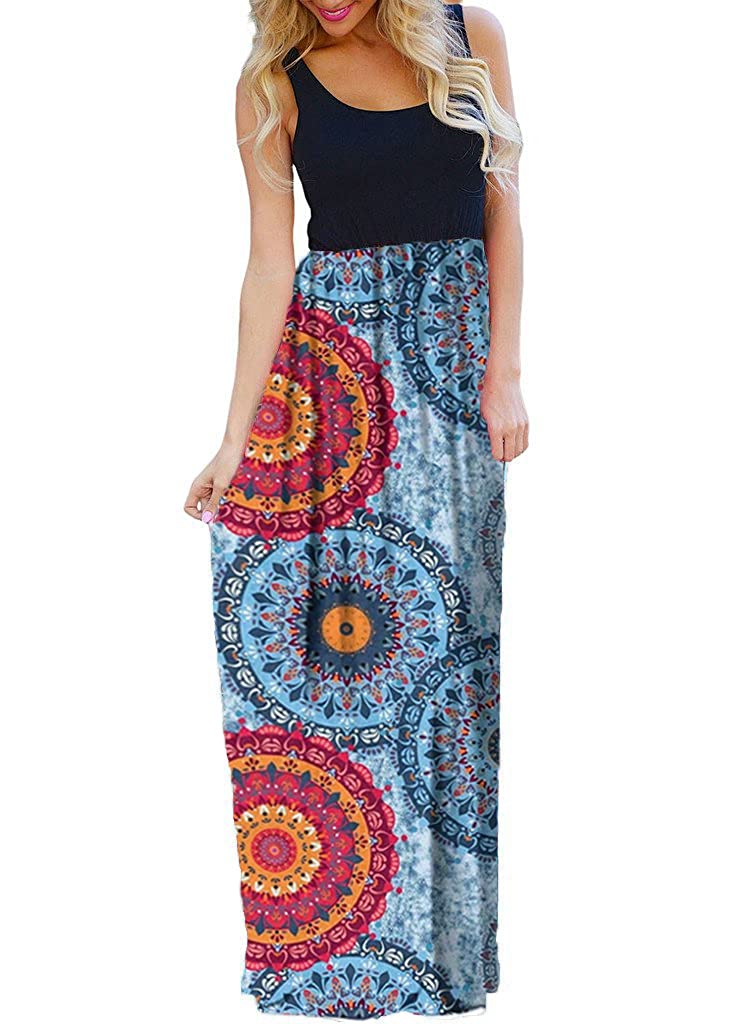 Floral Maxi Dress for Women - Sleeveless Summer Beach Dress with Pockets | Flowy Long Casual Dress | Perfect for Vacations, Weddings & Outdoor Parties