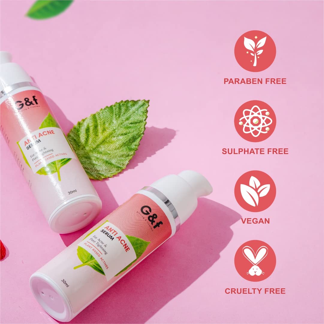 G&F Anti Acne Face Serum - All Natural Acne Treatment & Pimple Solution for Oily, Acne-Prone & Sensitive Skin | Skin Purifying Serum for Men & Women | 30ml | Perfect for Daily Skincare Routine & Blemish Control
