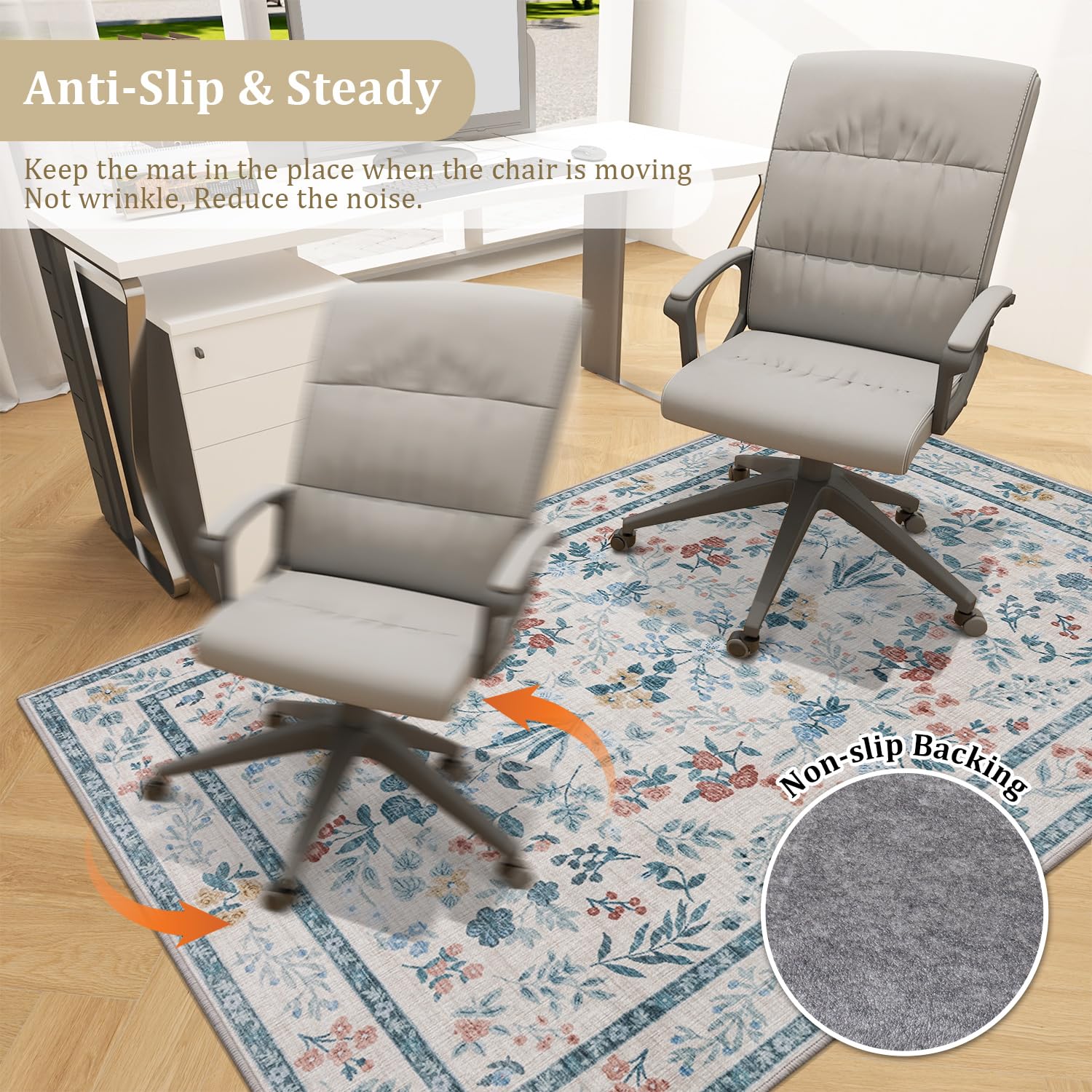48x36 Office Chair Mat for Hardwood Floors & Low Pile Carpets - Non-Slip Backing, Easy Glide Computer Chair Mat Protector for Rolling Chairs - Floral Design - Perfect for Home Office, Study Room & Workspace