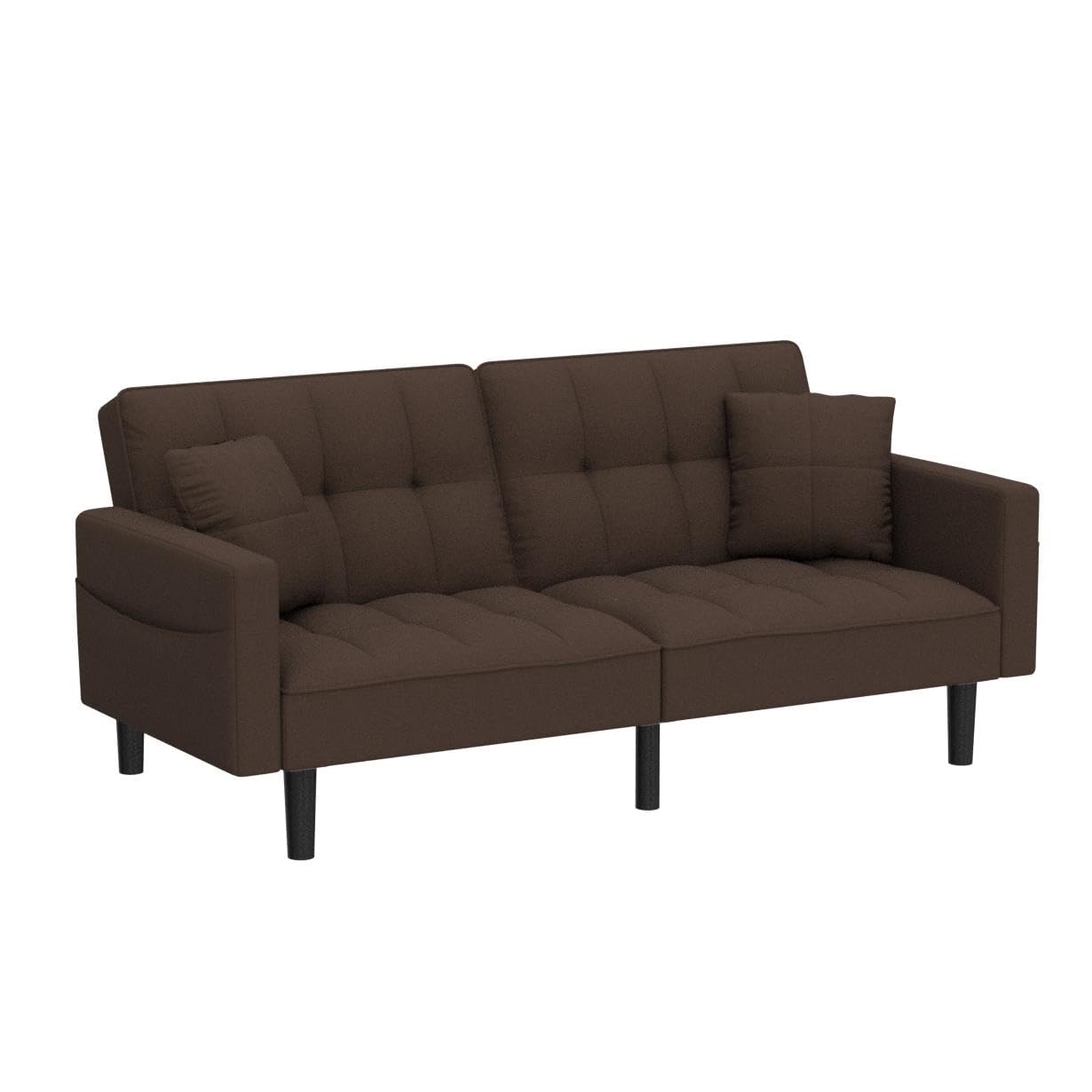 Modern Linen Convertible Futon Sofa Bed - Foldable Recliner Couch with Adjustable Back & Armrests for Living Room, Bedroom, Guest Room - Brown (Perfect for Small Spaces & Overnight Guests)