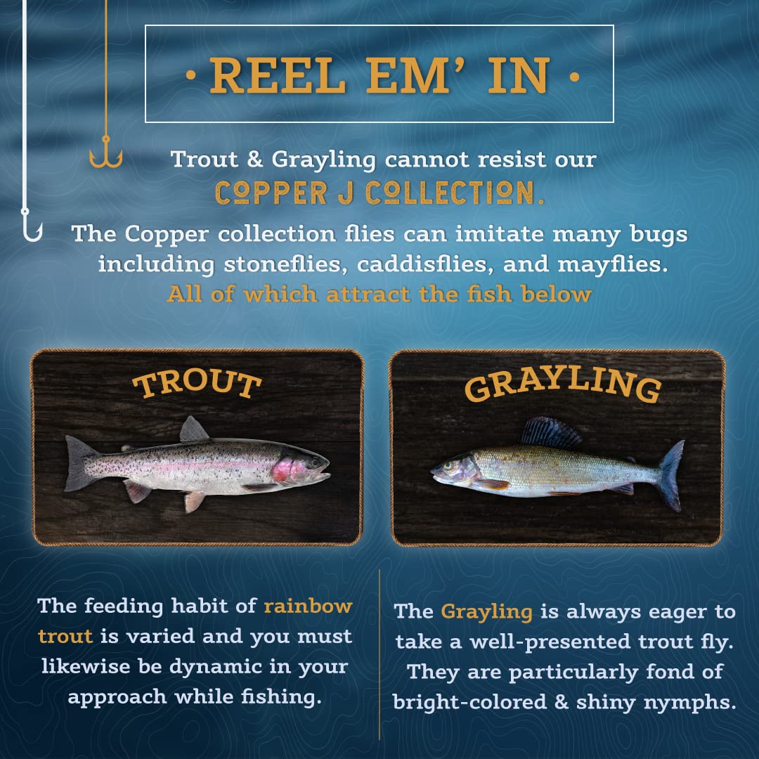 Premium Copper John Fly Fishing Flies Kit - 18 Realistic Nymph Flies with Durable Fly Box - Strong Sharp Hooks for Trout Bass Fishing - Essential Fly Fishing Accessories for Rivers Lakes and Streams
