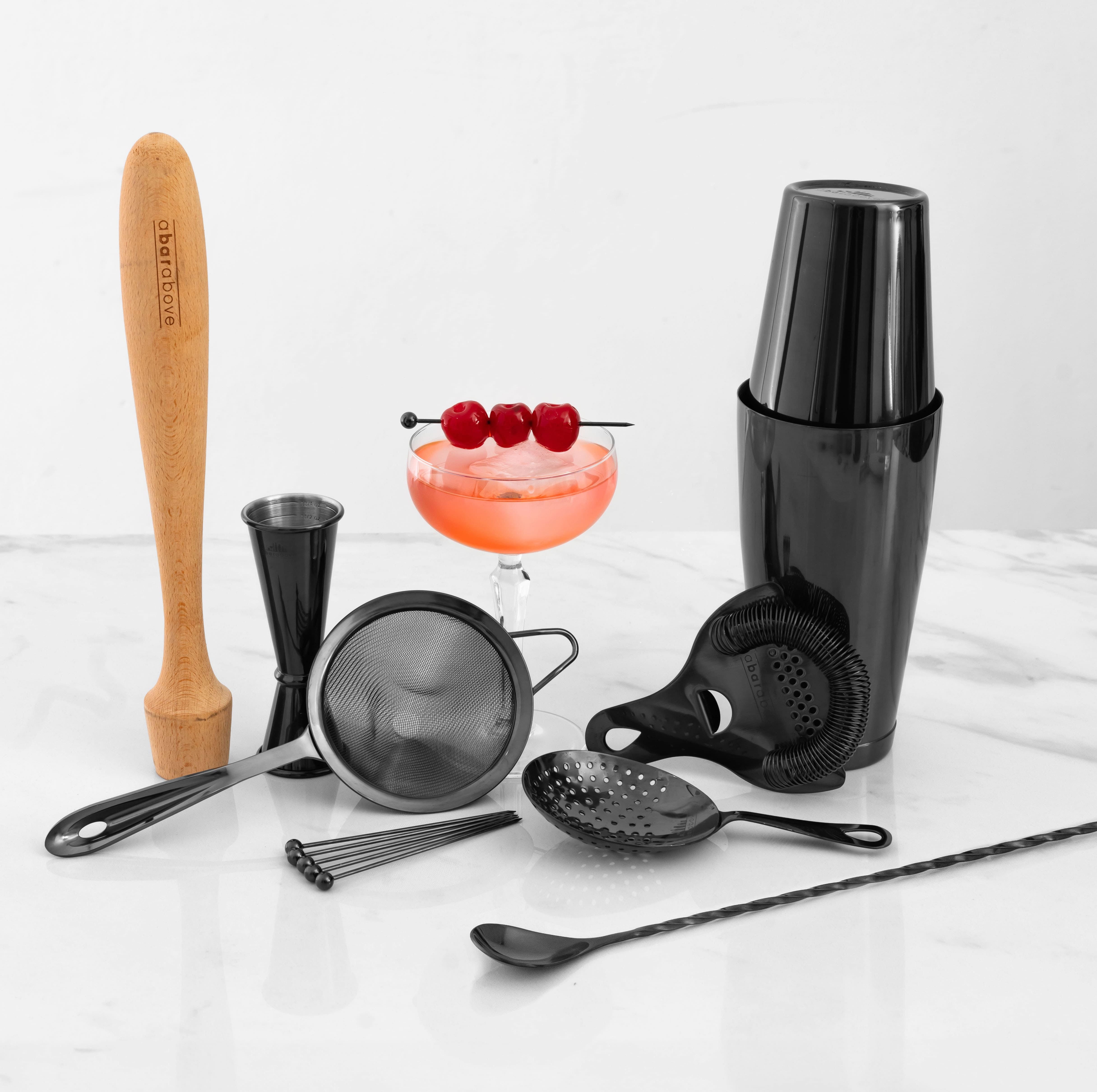Premium 14-Piece Black Mixologist Bar Set - Cocktail Shaker, Jigger, Strainer & More - Perfect for Home Bars, Parties & Professional Bartenders