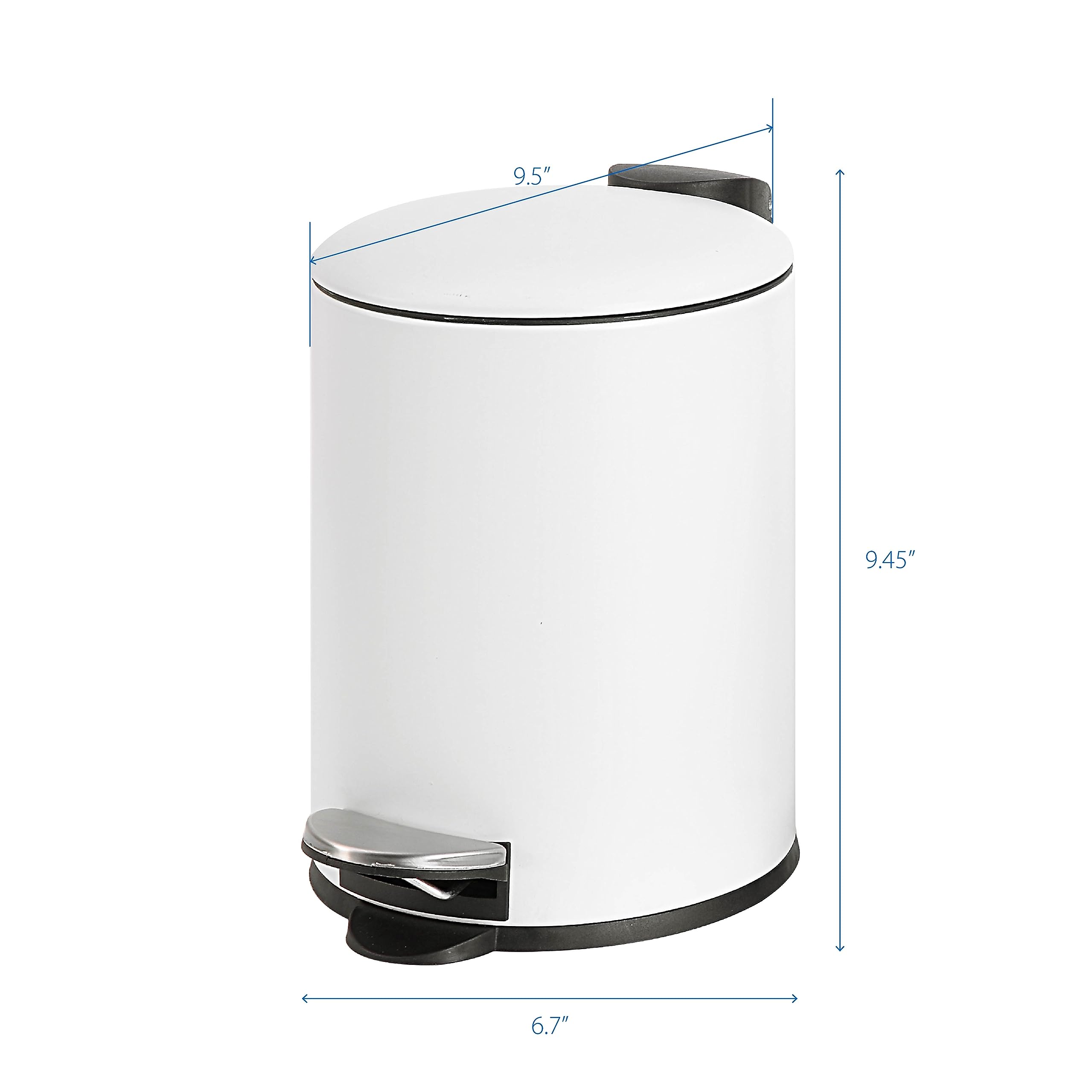 SunnyPoint 3L / 0.8 Gallon Small Step Trash Can with Lid - Compact Slow Close Garbage Bin with Removable Inner Bucket - Perfect for Bathroom, Office, Bedroom, RV, Dorm & Under Sink - White Waste Bin for Home & Travel Use
