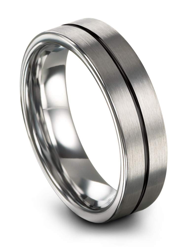 Tungsten Carbide Wedding Band Ring for Men & Women - 6mm Blue & Black Center Line, Flat Cut, Brushed & Polished Finish - Custom Engraved Anniversary & Engagement Ring - Perfect for Weddings, Proposals & Special Occasions