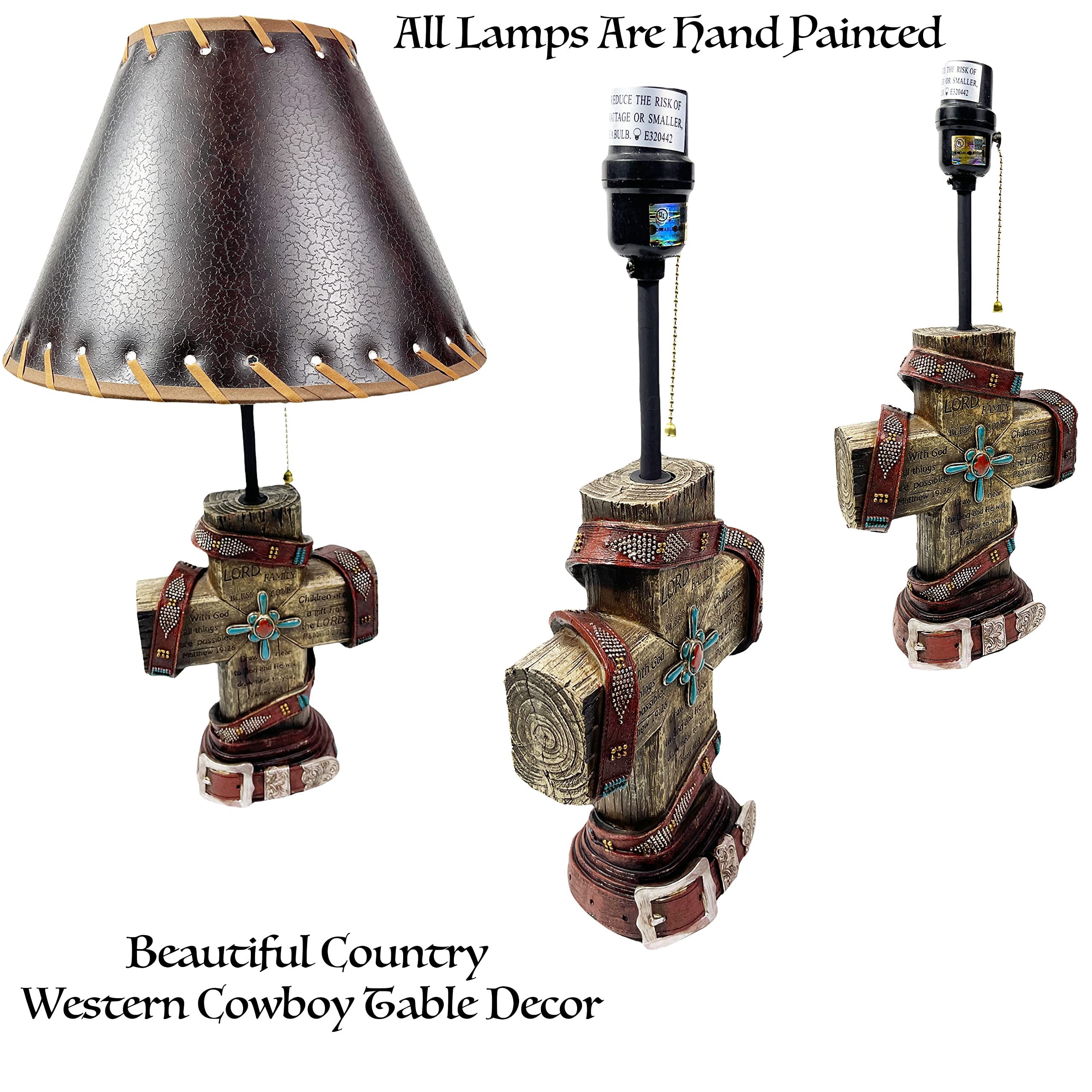 Urbalabs Christian Cross Table Lamp - Rustic Farmhouse Decor with Bible Verses for Faith, Hope & Love - Perfect for Bedrooms, Living Room, Nightstands & End Tables - Inspirational Scripture Home Lighting